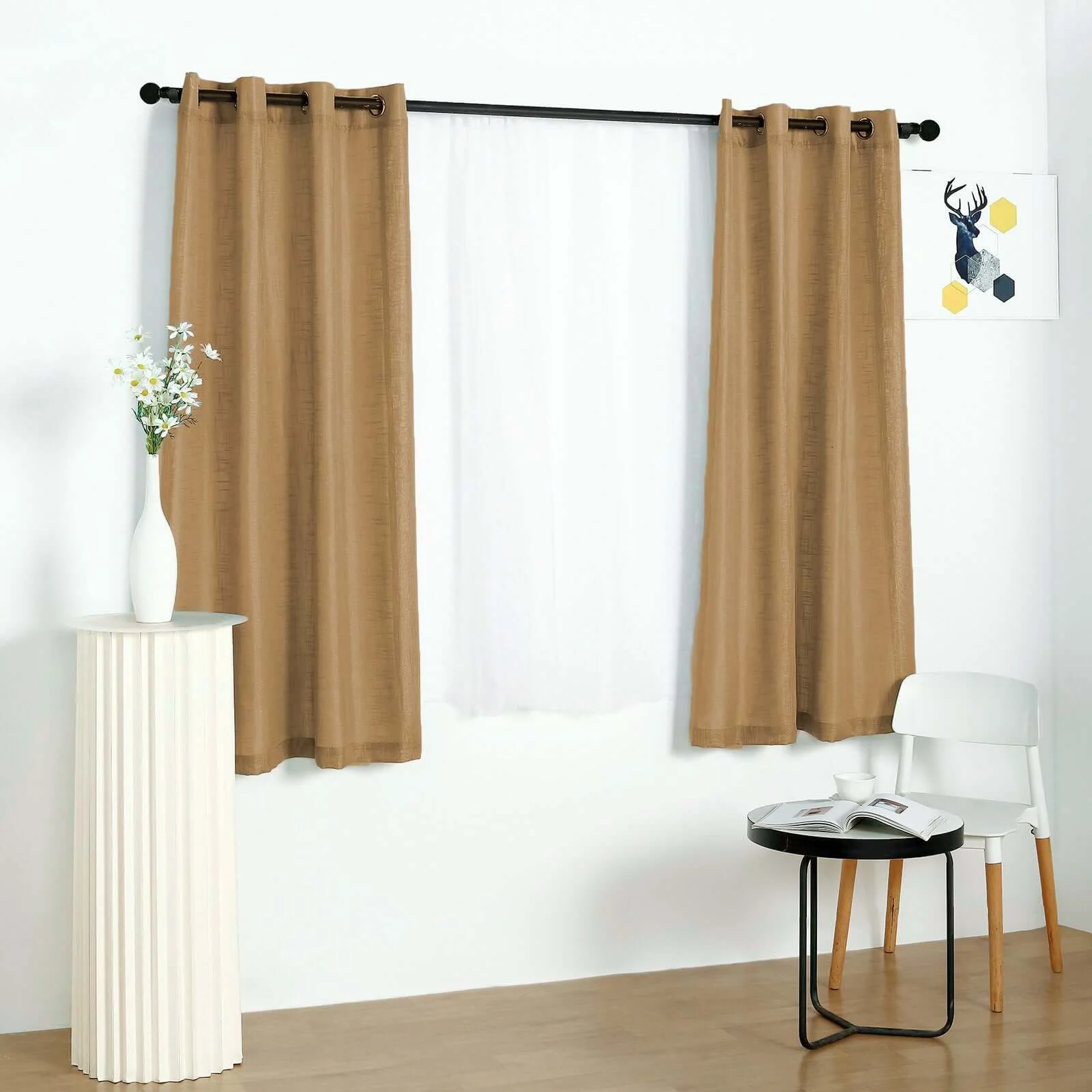 2 Pack Handmade Natural Faux Linen Curtains Curtain Panels With Chrome Grommets 52"x64" - Image 6