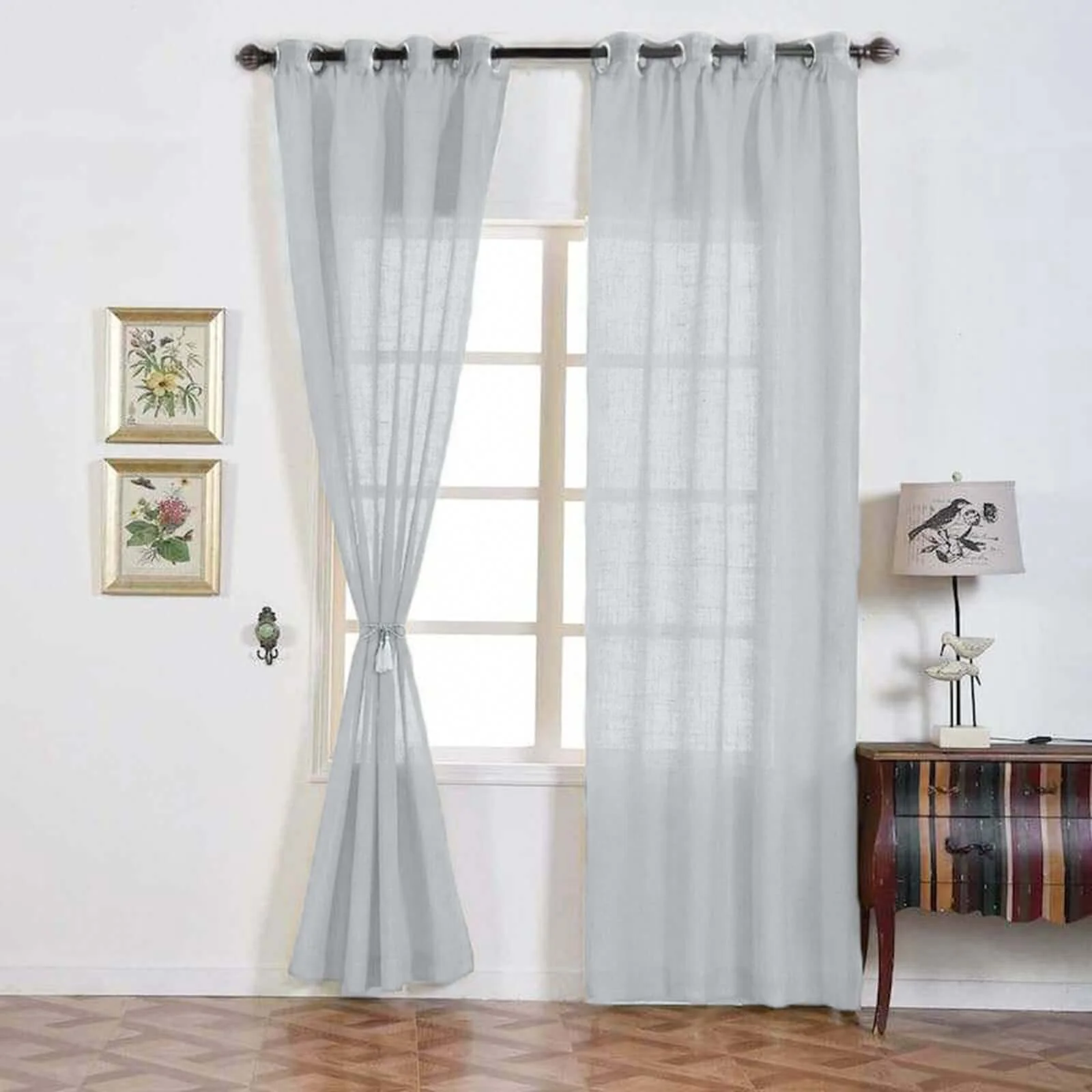 2 Pack Handmade Silver Faux Linen Curtains Curtain Panels With Chrome Grommets 52"x96" - Image 2