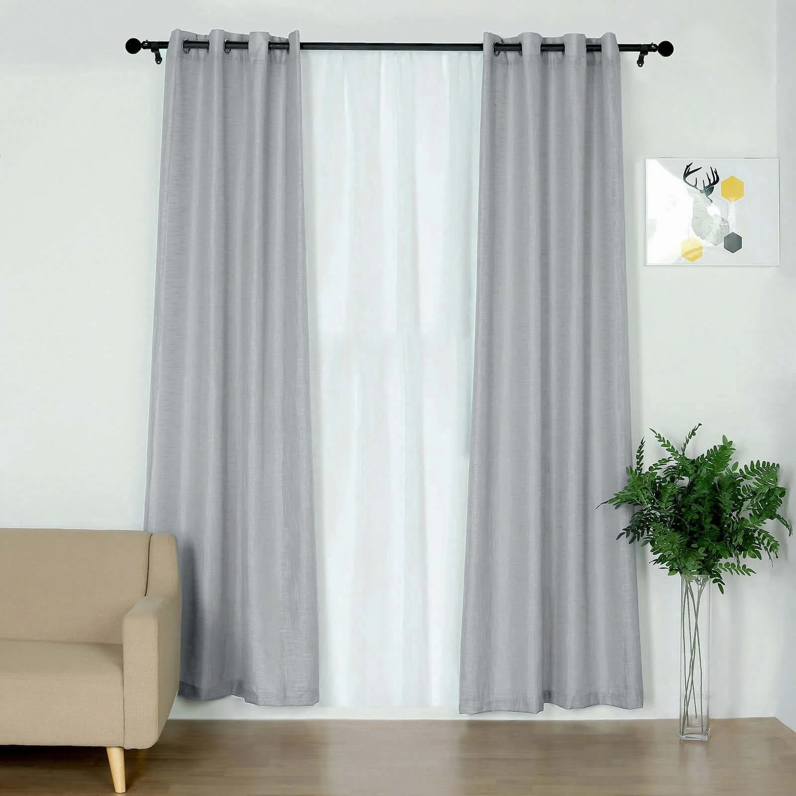2 Pack Handmade Silver Faux Linen Curtains Curtain Panels With Chrome Grommets 52"x96" - Image 6