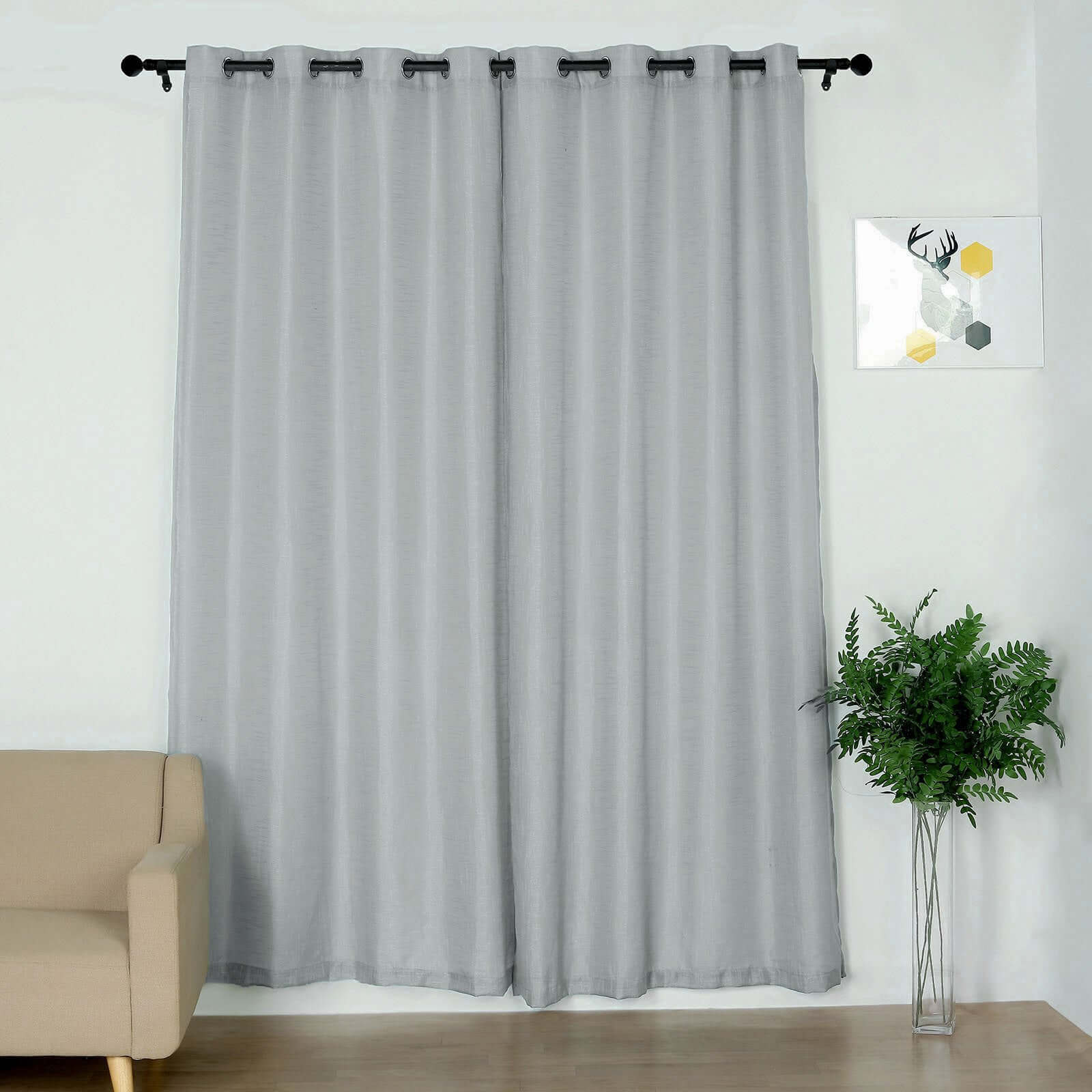 2 Pack Handmade Silver Faux Linen Curtains Curtain Panels With Chrome Grommets 52"x96" - Image 8