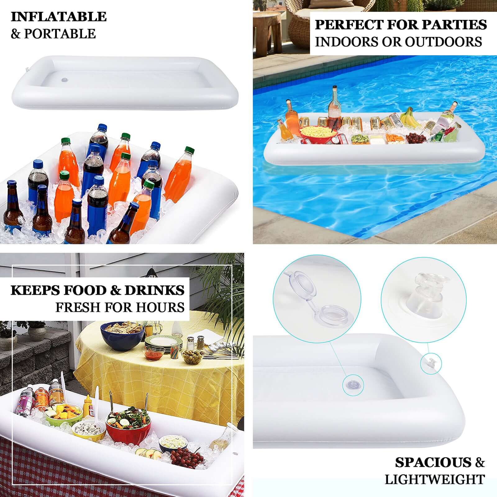 2-Pack Inflatable Buffet Serving Bars 50"x24" with Drain Plug - Ice Coolers for BBQs and Pool Parties - Image 4