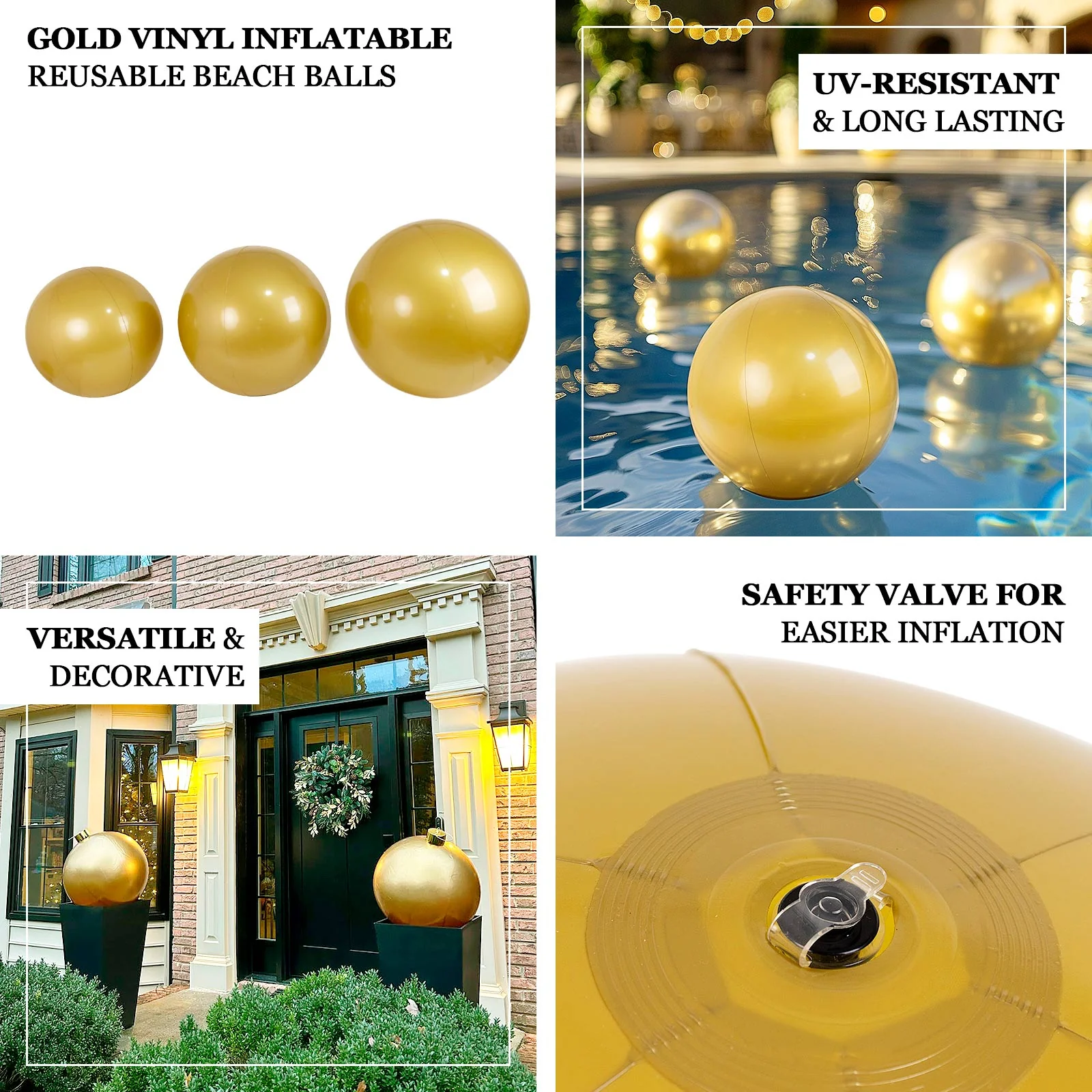 2 Pack Inflatable Gold Decorative Balls - 20" Round Vinyl Pool and Party Balls, Lightweight & Fun - Image 3