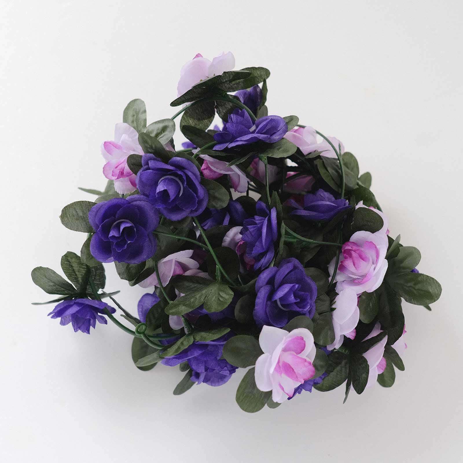 2 Pack Lavender Purple Artificial Silk Mini Rose Vines Hanging Flower Garland with 45 Flower Heads - 8ft - Image 10