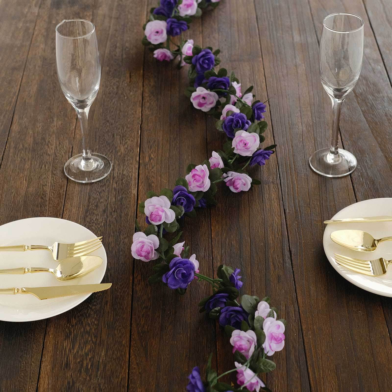 2 Pack Lavender Purple Artificial Silk Mini Rose Vines Hanging Flower Garland with 45 Flower Heads - 8ft - Image 11