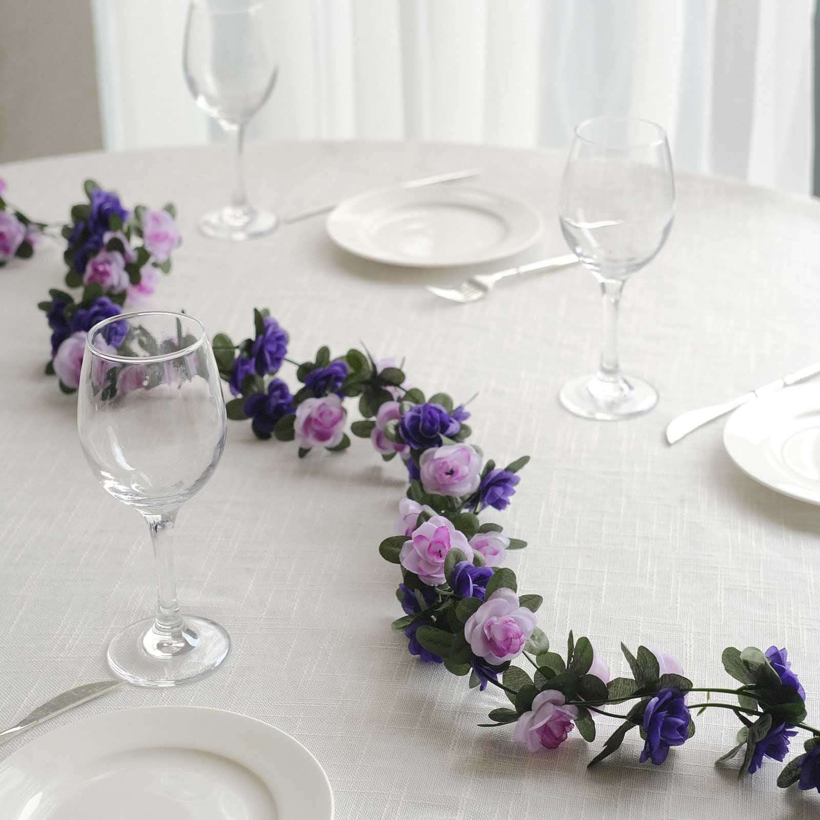 2 Pack Lavender Purple Artificial Silk Mini Rose Vines Hanging Flower Garland with 45 Flower Heads - 8ft - Image 3