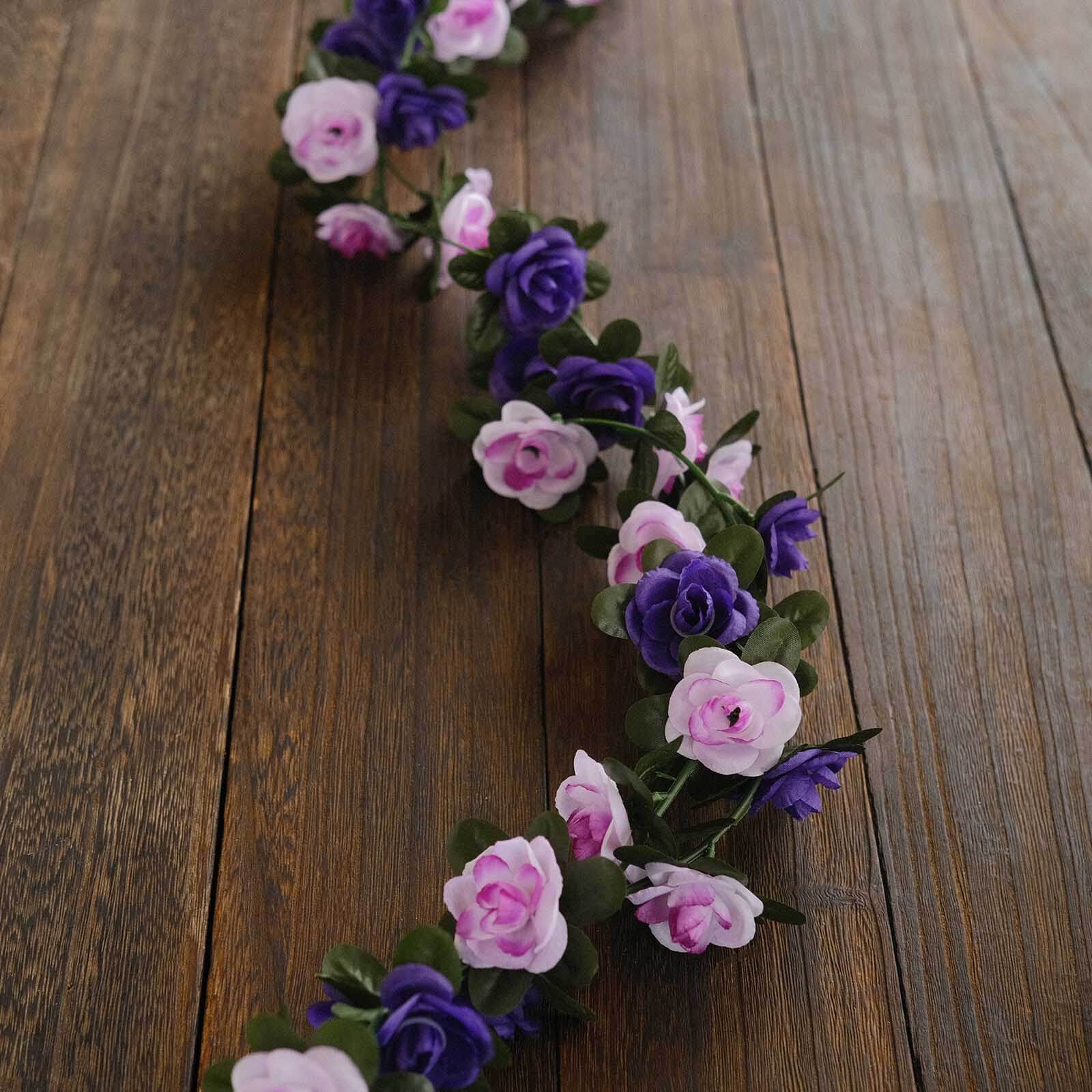 2 Pack Lavender Purple Artificial Silk Mini Rose Vines Hanging Flower Garland with 45 Flower Heads - 8ft - Image 9