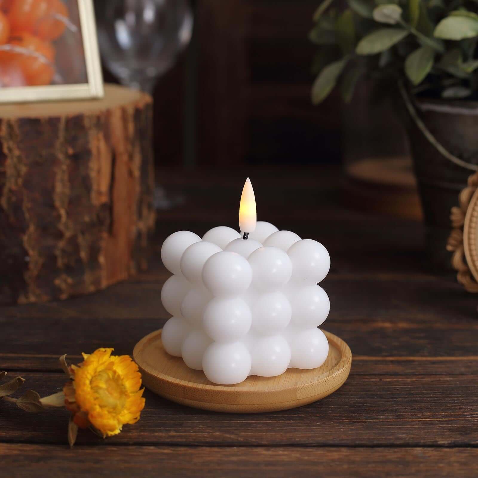 2-Pack LED Bubble Candles White 2" - Flameless Warm White Flickering Battery Operated Cube Lighting - Image 6