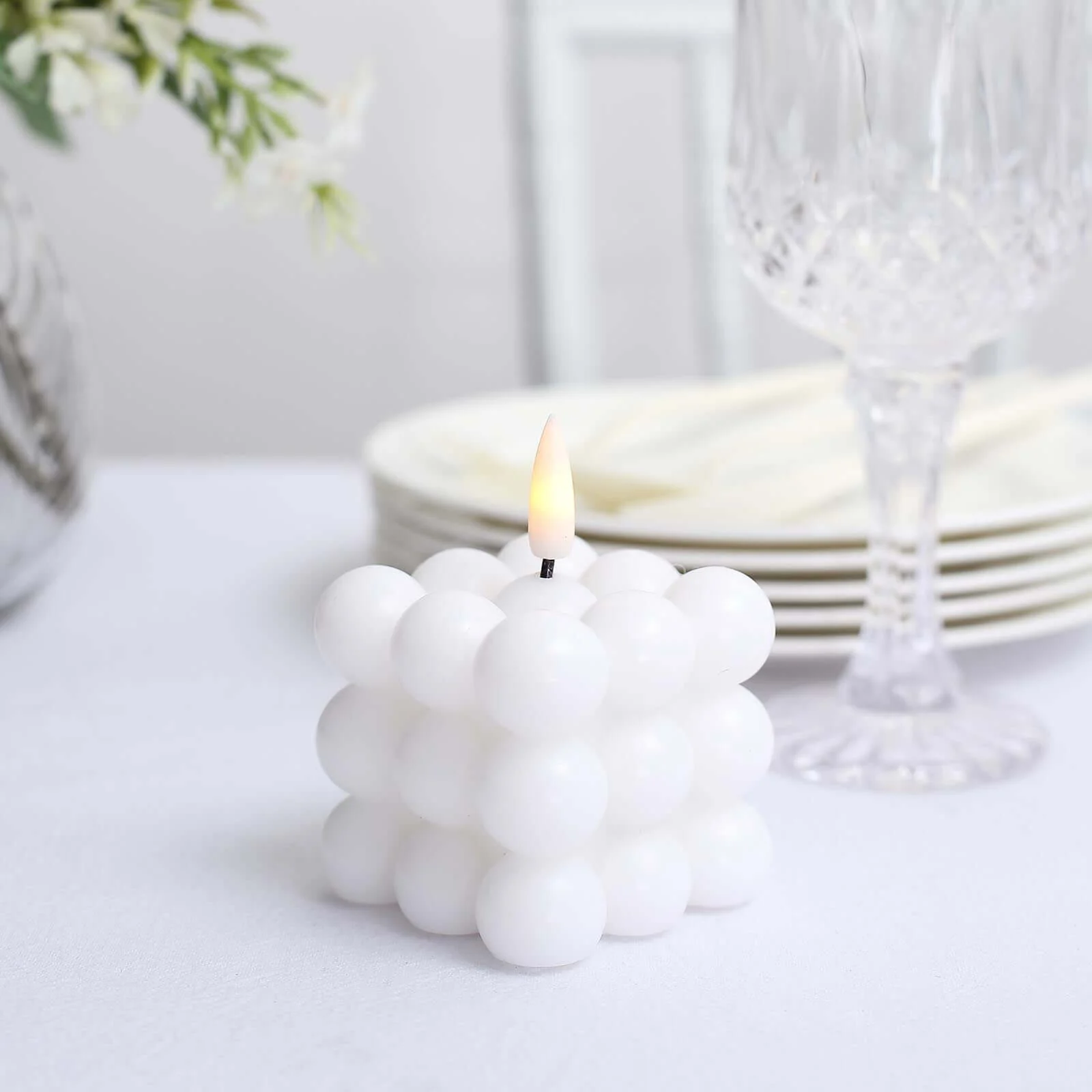 2-Pack LED Bubble Candles White 2" - Flameless Warm White Flickering Battery Operated Cube Lighting - Image 8