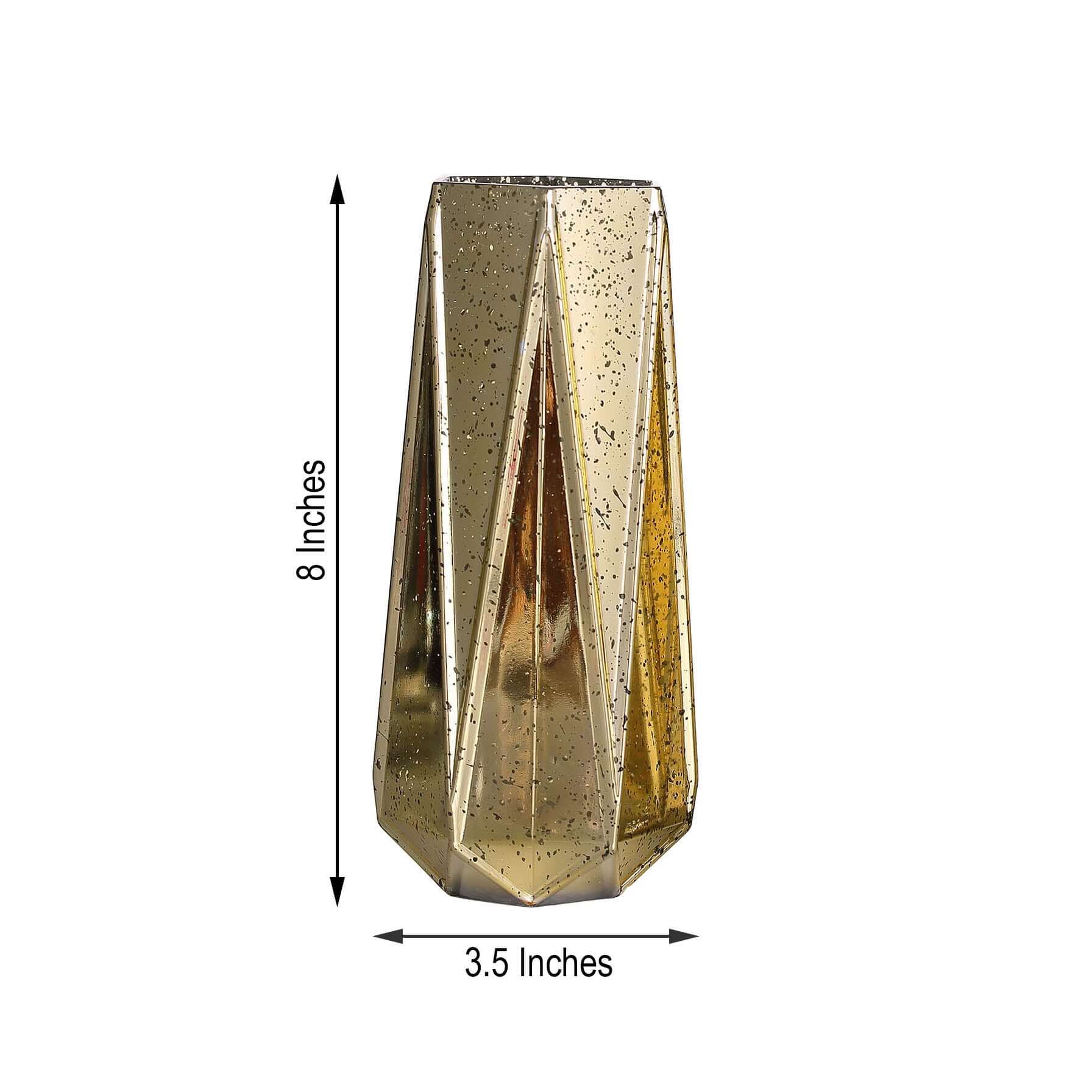 2-Pack Mercury Glass Vases Geometric Design 8" Gold - Decorative Flower Centerpieces for Weddings - Image 3