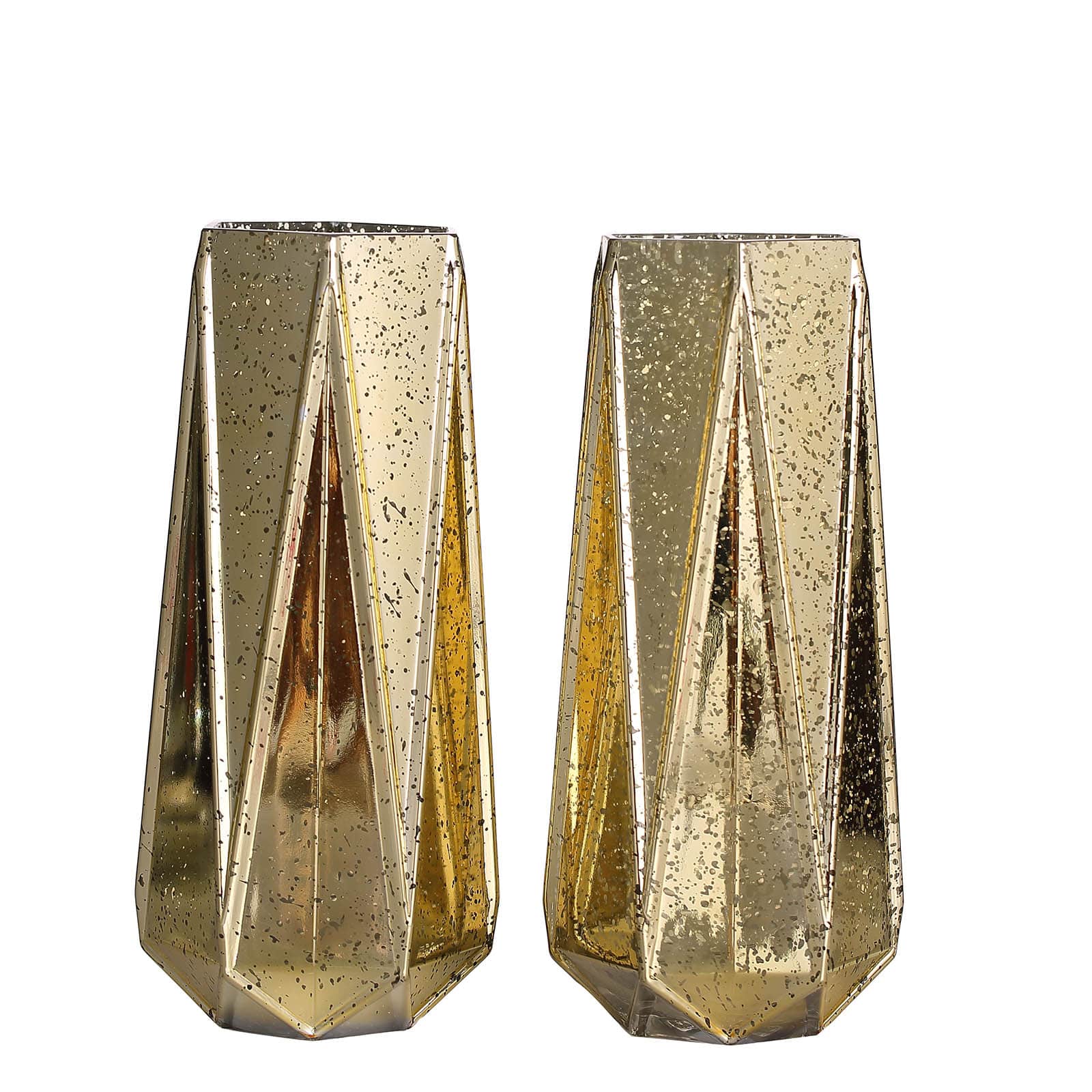 2-Pack Mercury Glass Vases Geometric Design 8" Gold - Decorative Flower Centerpieces for Weddings - Image 7