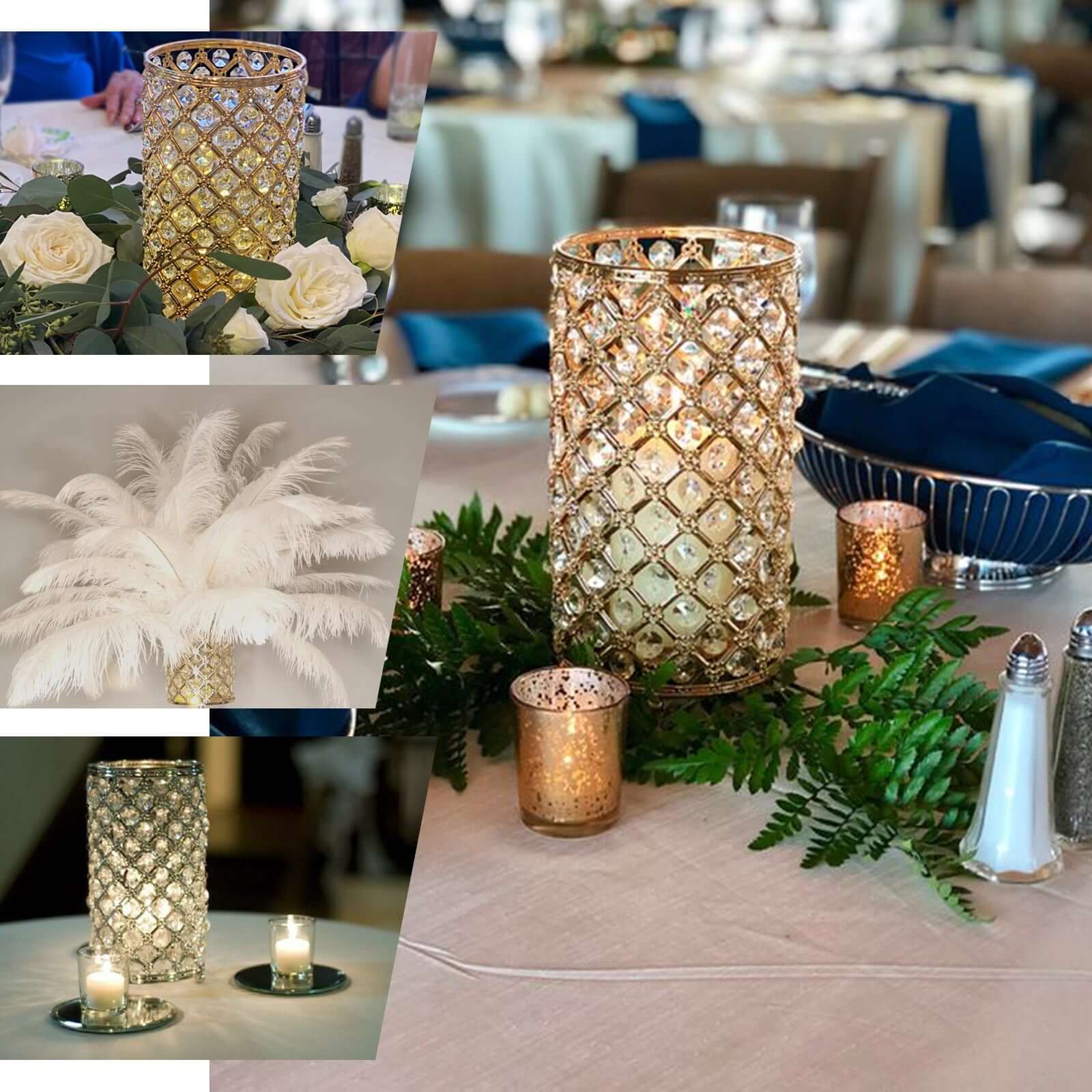 2-Pack Metal Crystal Beaded Pillar Candle Holders 9" Metallic Silver - Multipurpose Crystal Stem Vase Set - Image 5
