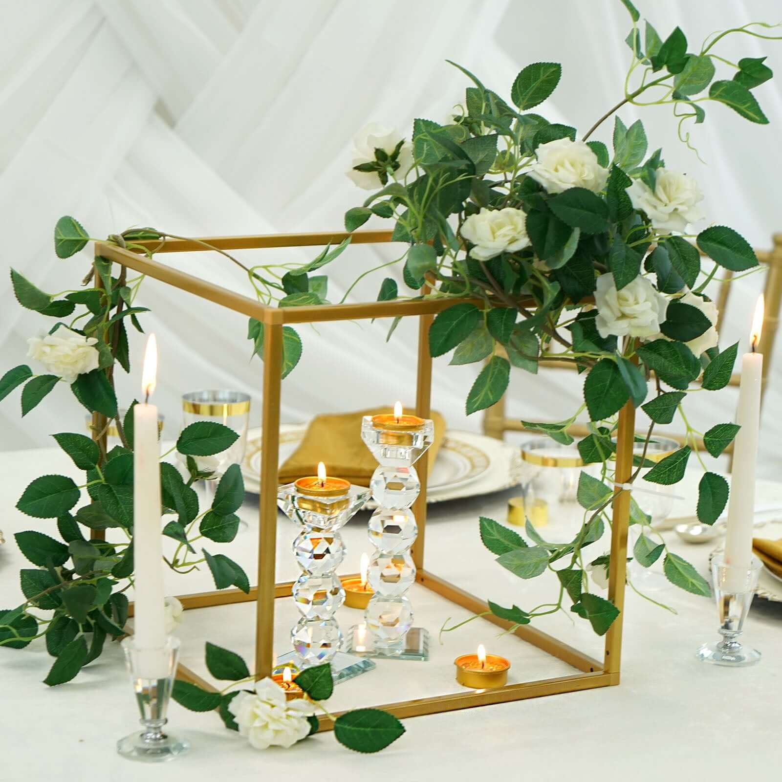 2-Pack Metal Flower Stands 12" Gold Square Frame Geometric Wedding Centerpieces - Durable Display - Image 2