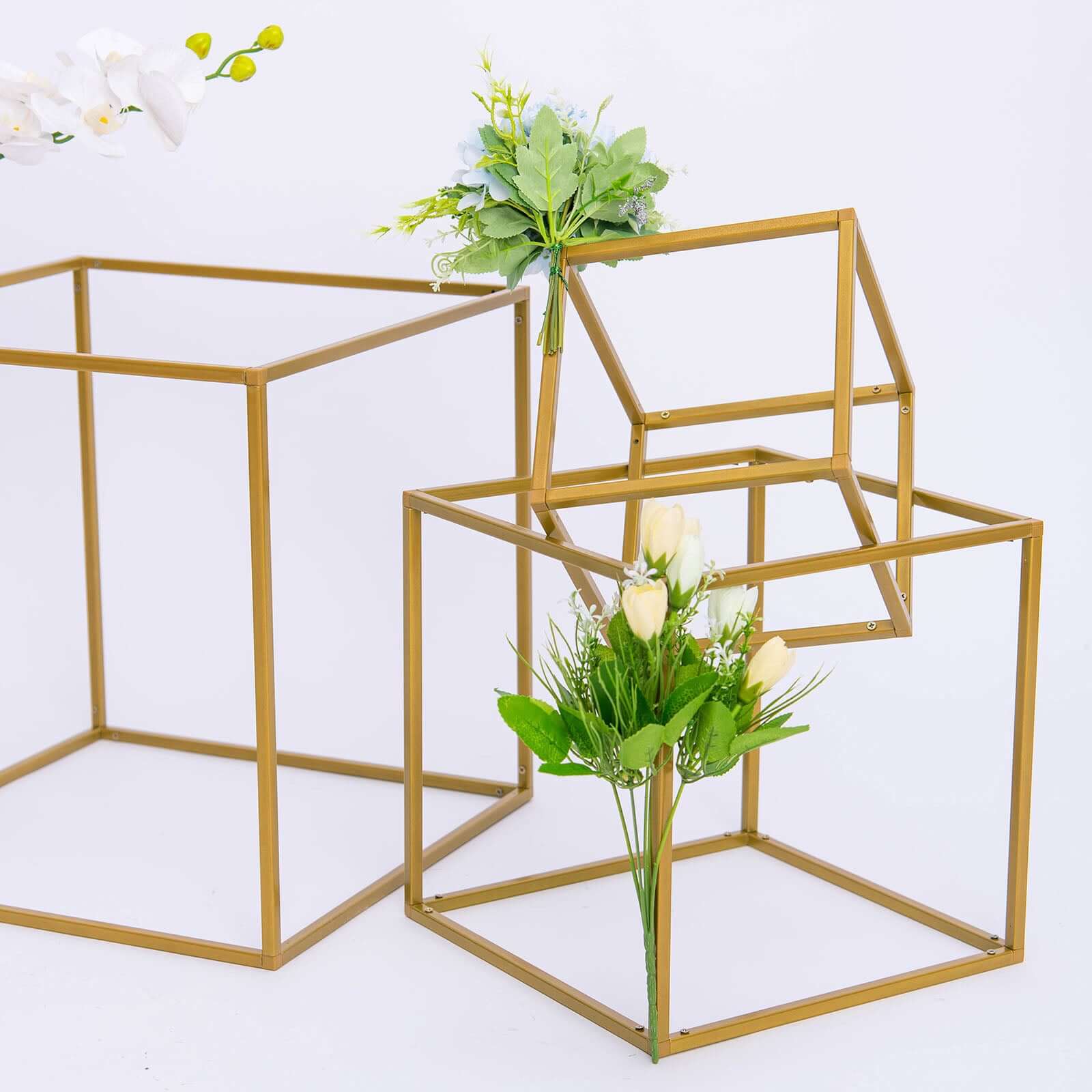 2-Pack Metal Flower Stands 12" Gold Square Frame Geometric Wedding Centerpieces - Durable Display - Image 6