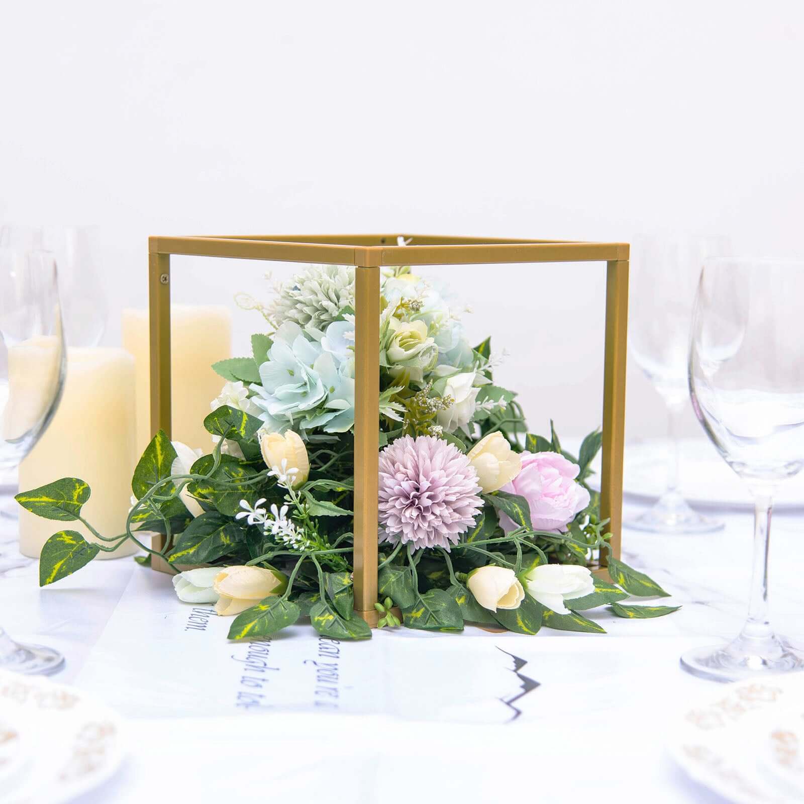 2-Pack Metal Flower Stands 8" Gold Square Frame Geometric Wedding Centerpieces - Compact Design - Image 2