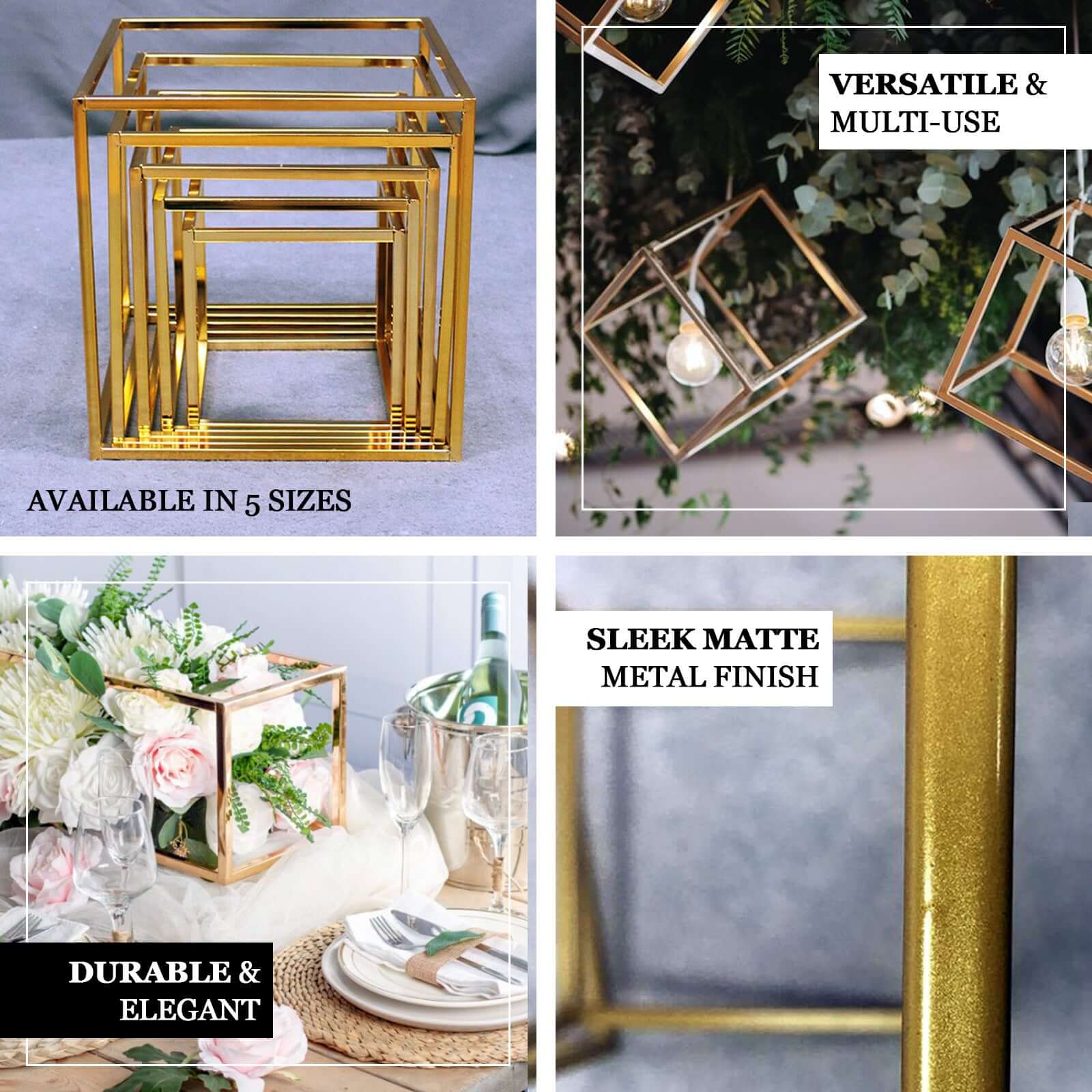 2-Pack Metal Flower Stands 8" Gold Square Frame Geometric Wedding Centerpieces - Compact Design - Image 4