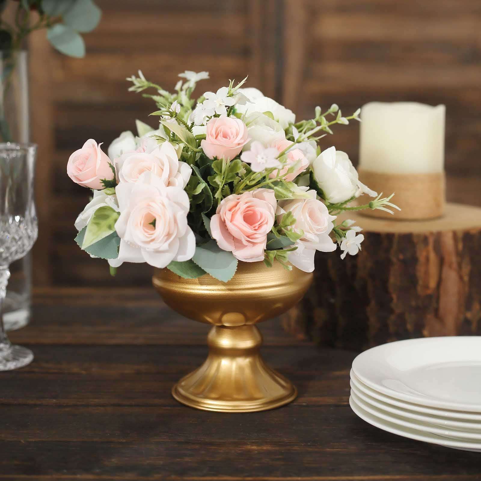 2-Pack Metal Flower Vases Pedestal 4" Wine Goblet Style Gold - Antique Mini Compote Vase for Luxurious Table Decor - Image 2