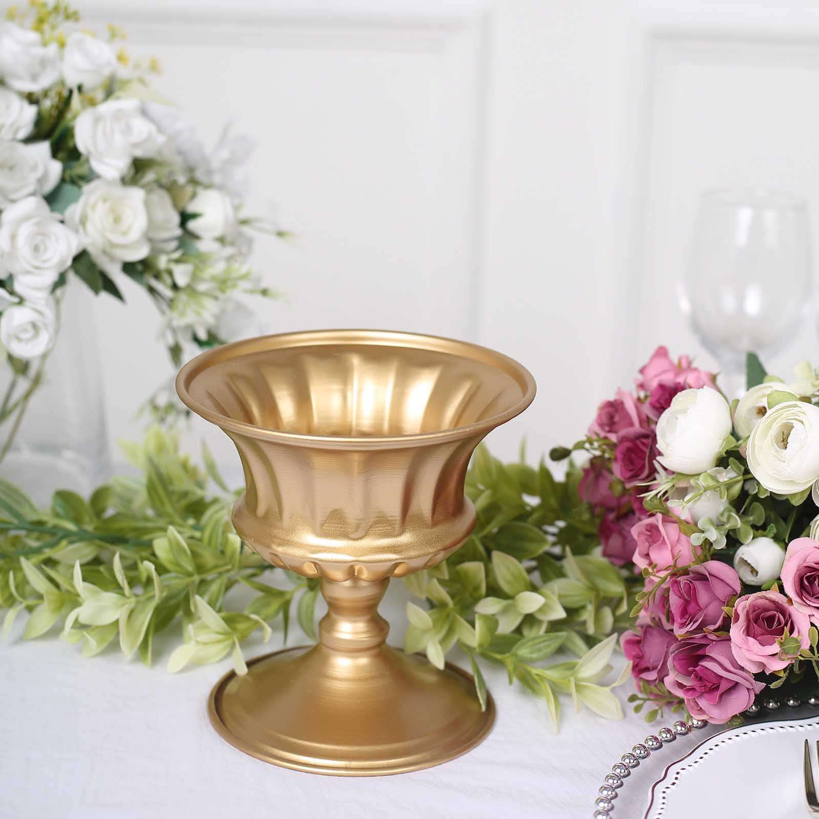 2-Pack Metal Flower Vases Pedestal 6" Roman Style Gold - Antique Mini Compote Vase for Vintage Wedding Centerpieces - Image 6