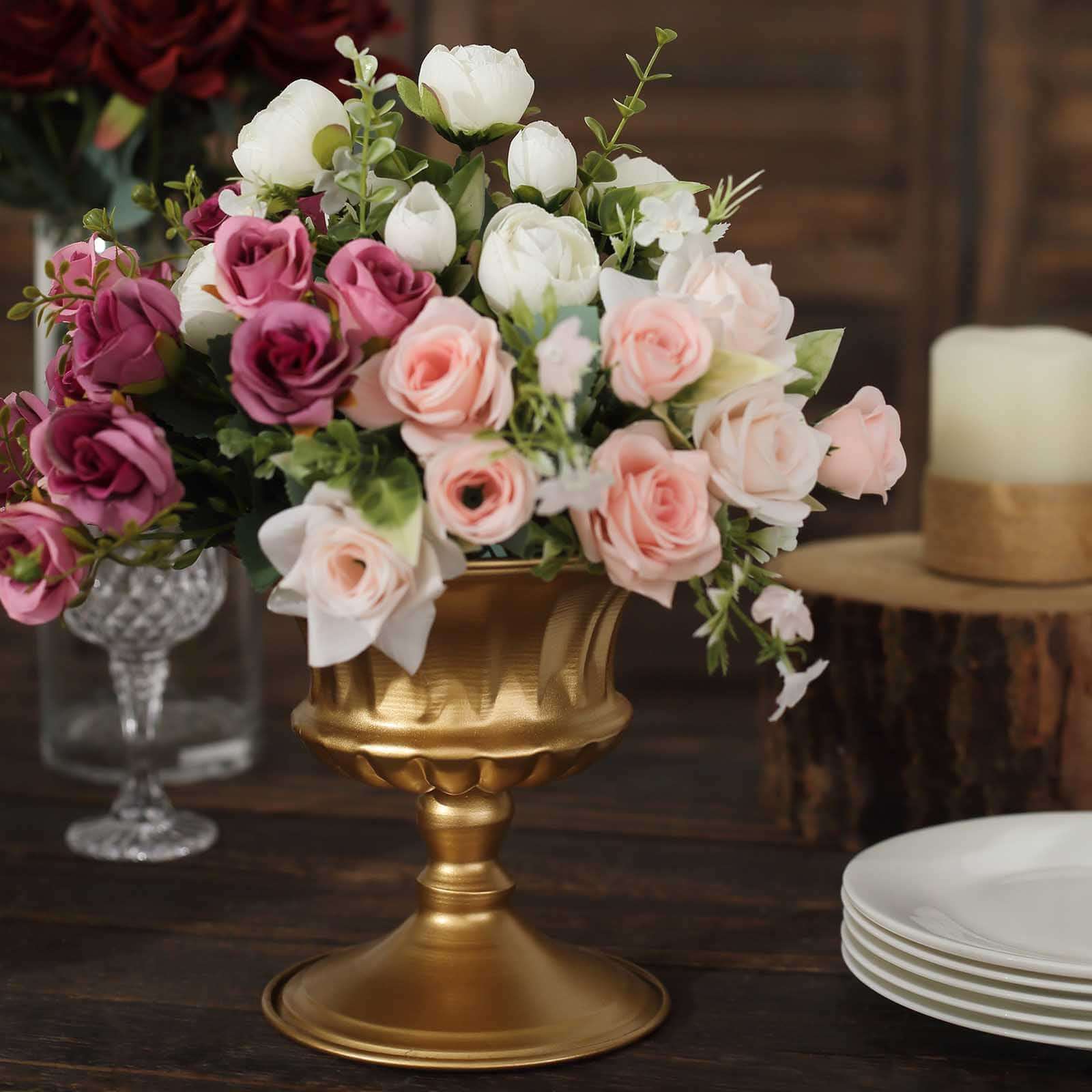 2-Pack Metal Flower Vases Pedestal 6" Roman Style Gold - Antique Mini Compote Vase for Vintage Wedding Centerpieces - Image 8