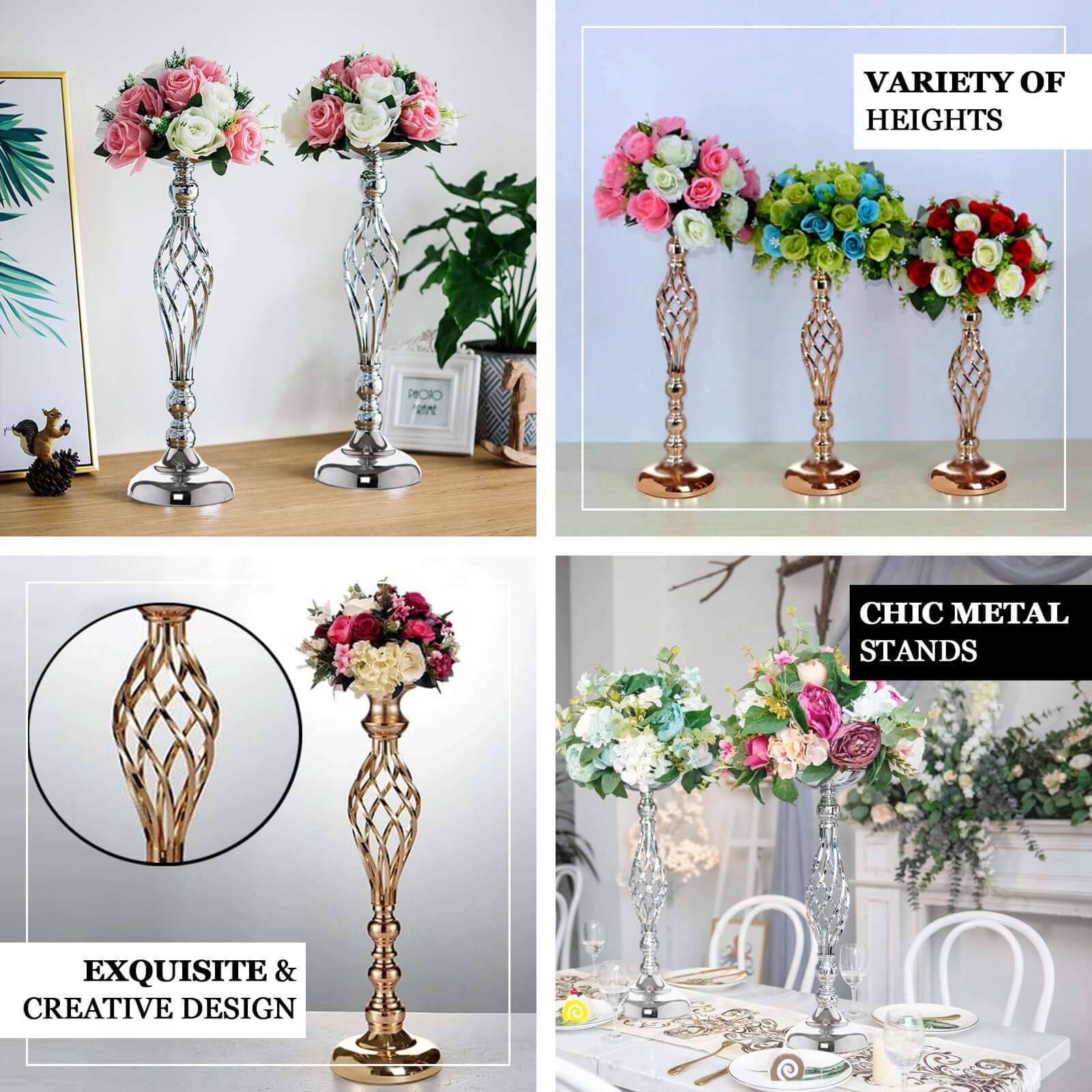 2-Pack Metal Pillar Candle Holders 26" Reversible Flower Ball Pedestal Design Gold - Decorative Event Centerpieces - Image 4