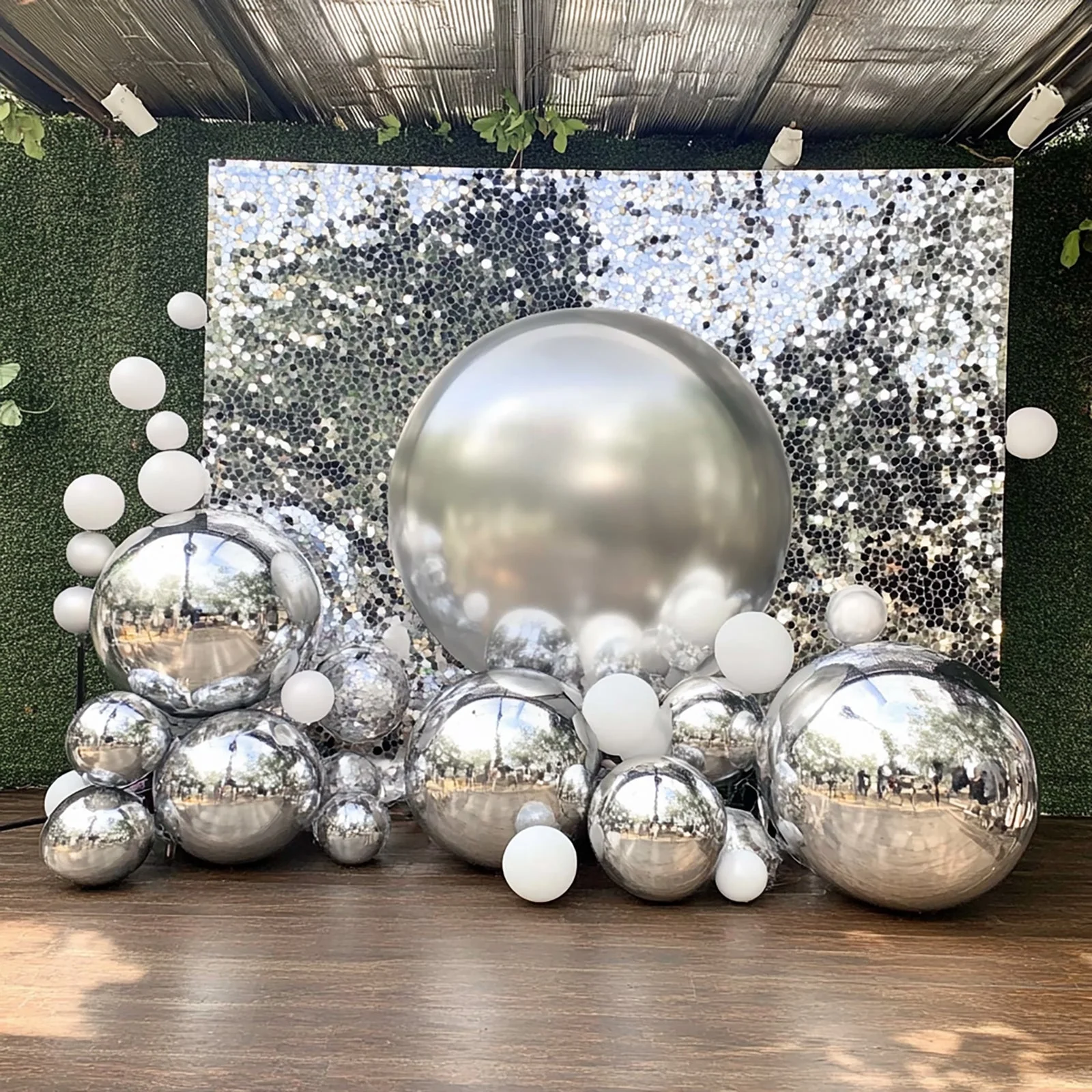 2-Pack Orbz Mylar Foil Balloons, 43" Metallic Silver Large Round Sphere Helium or Air-Filled Party Decorations - Image 8