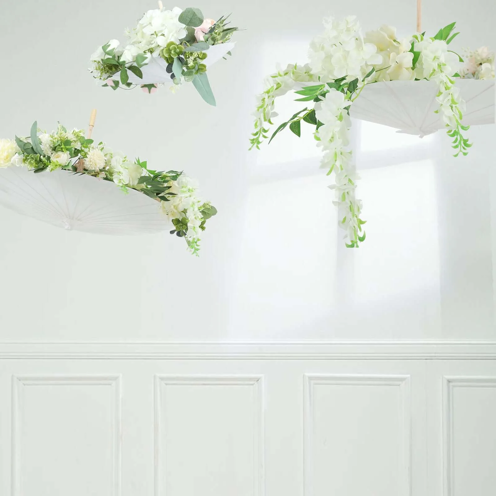 2-Pack Parasol Umbrellas Paper and Bamboo 32" White - Wedding Party Favors and Centerpieces - Image 2