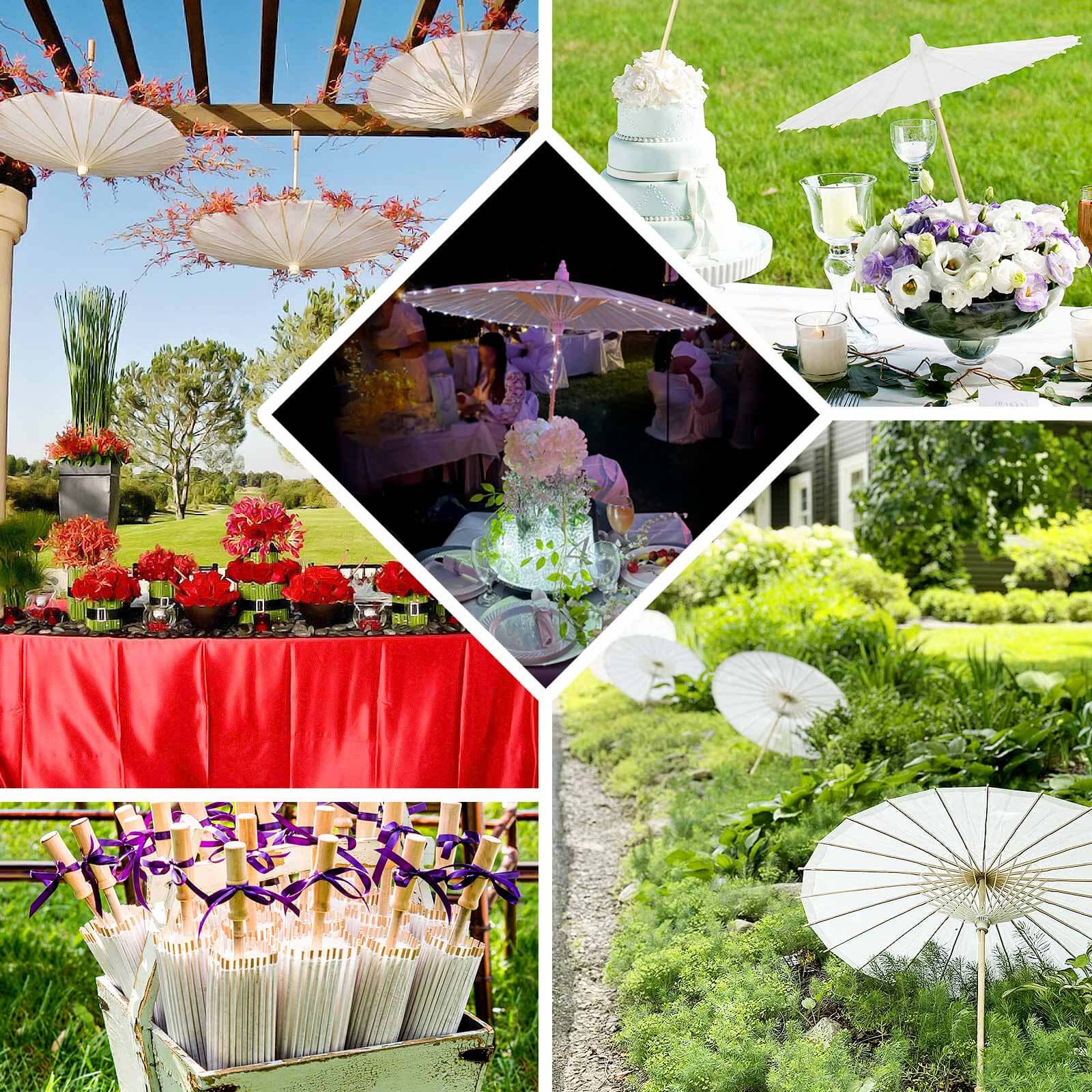 2-Pack Parasol Umbrellas Paper and Bamboo 32" White - Wedding Party Favors and Centerpieces - Image 5