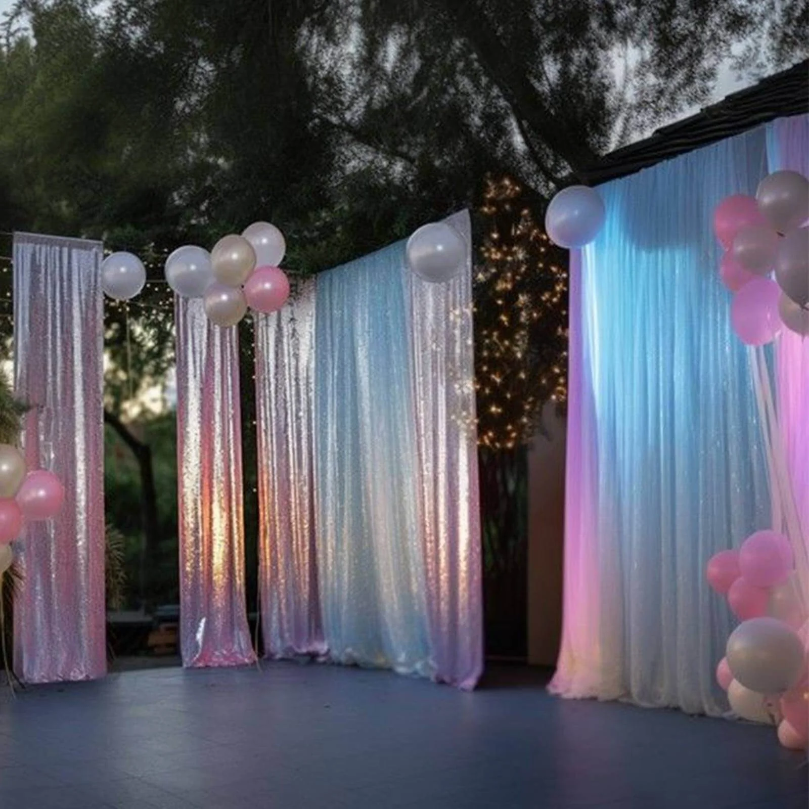 2 Pack Pink Sequin Backdrop Drape Curtains with Rod Pockets, Seamless Glitter Mesh Photo Booth Event Divider Panels - 8ftx2ft - Image 2