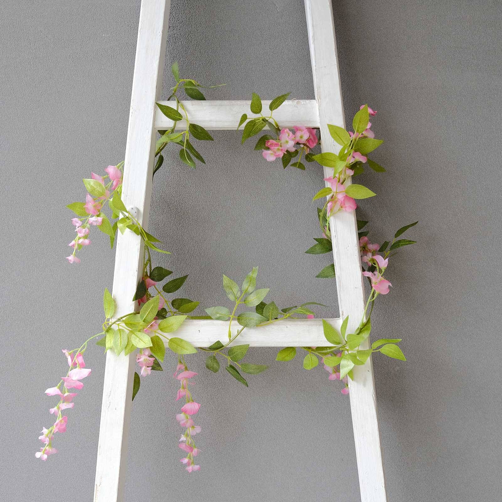 2 Pack Pink Silk Wisteria Flower Garland Hanging Vines, Artificial Floral Garland Wedding Arch Decor - 6ft - Image 3