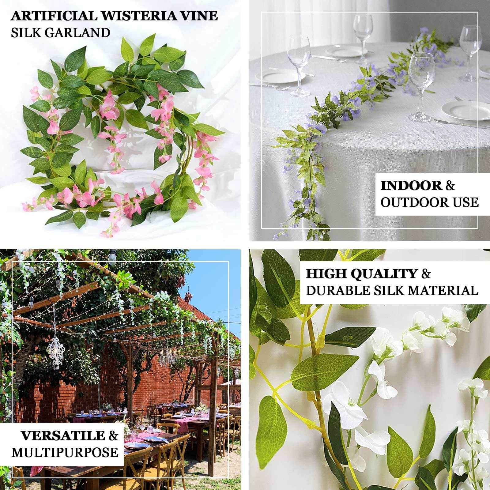 2 Pack Pink Silk Wisteria Flower Garland Hanging Vines, Artificial Floral Garland Wedding Arch Decor - 6ft - Image 4