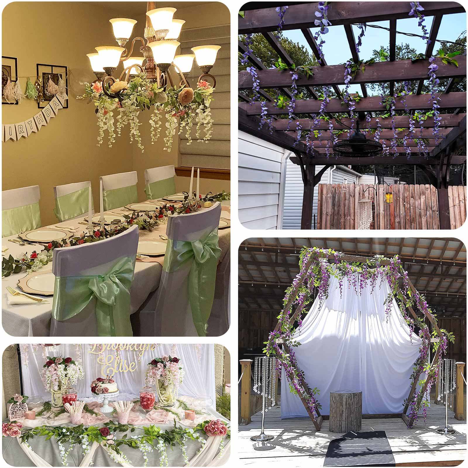 2 Pack Pink Silk Wisteria Flower Garland Hanging Vines, Artificial Floral Garland Wedding Arch Decor - 6ft - Image 5