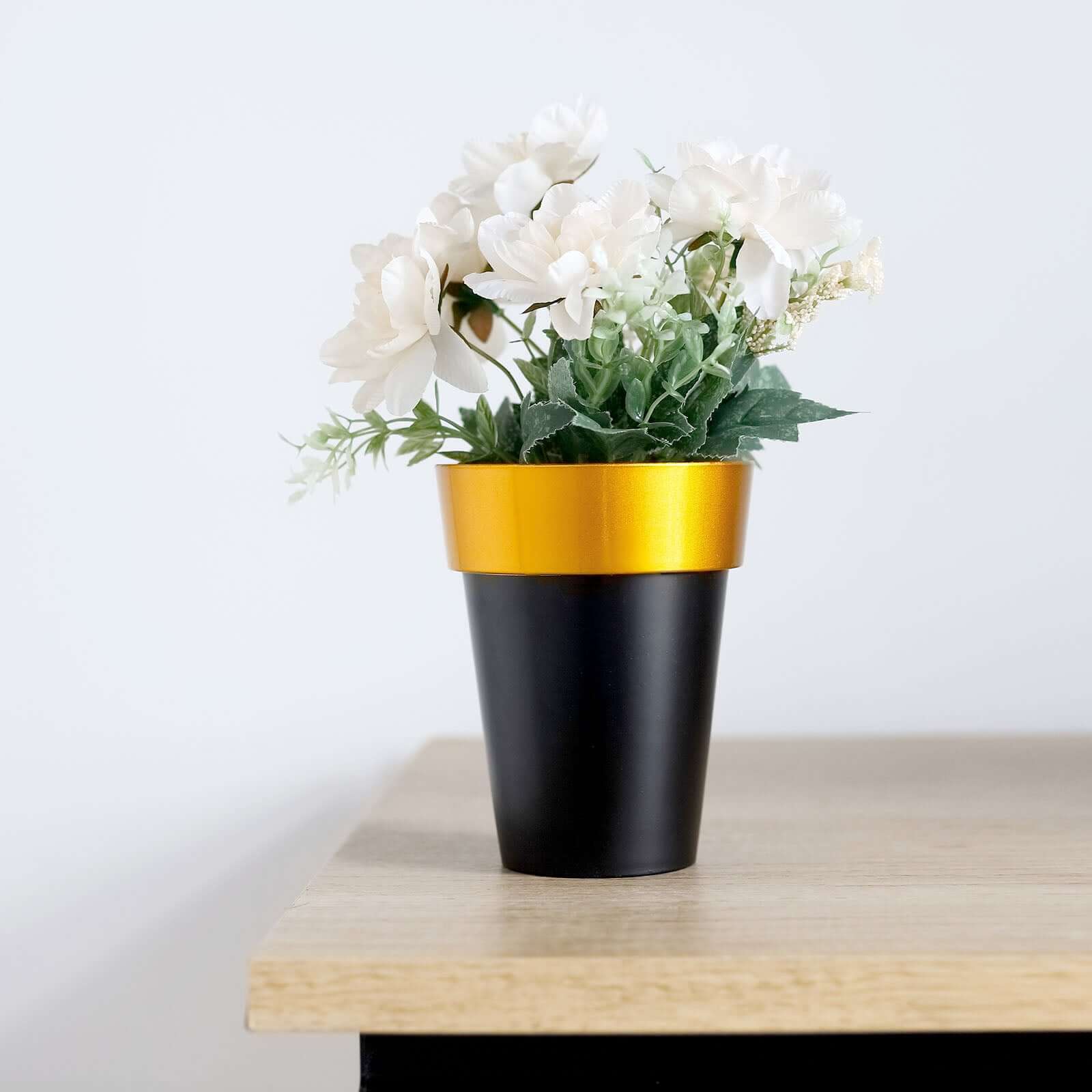 2-Pack Plastic Flower Plant Pots 6" Medium Black with Gold Rim - Indoor Decorative Planters - Image 10