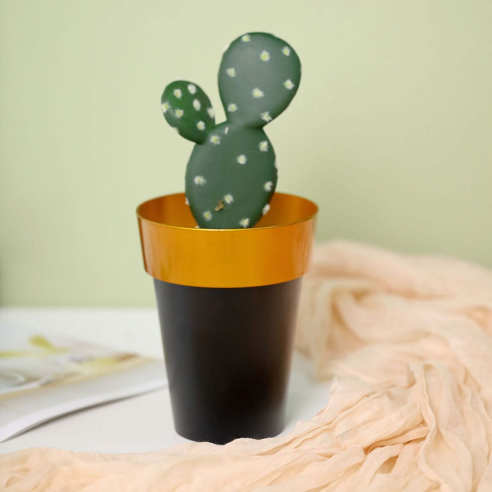 2-Pack Plastic Flower Plant Pots 6" Medium Black with Gold Rim - Indoor Decorative Planters - Image 2