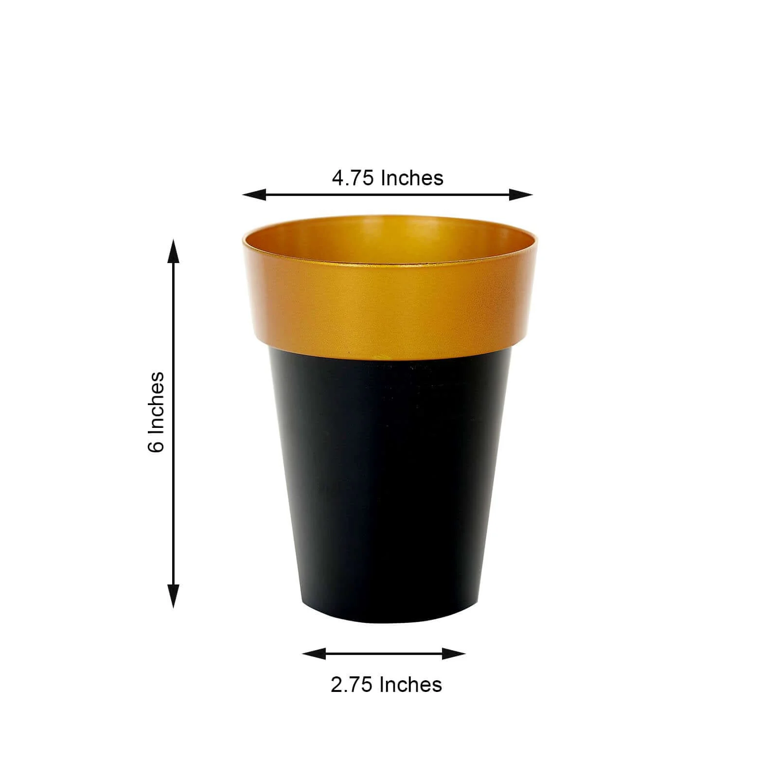 2-Pack Plastic Flower Plant Pots 6" Medium Black with Gold Rim - Indoor Decorative Planters - Image 3