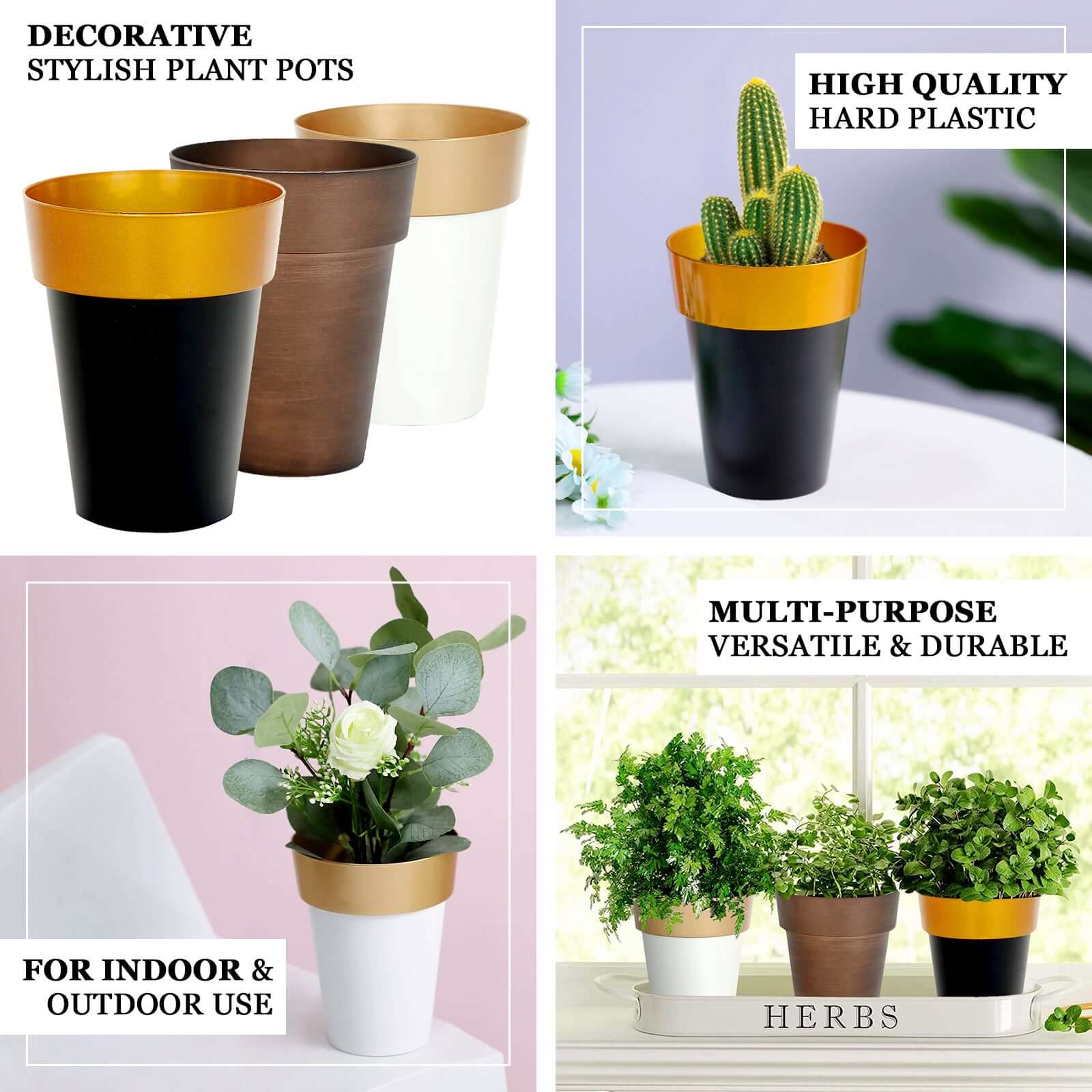 2-Pack Plastic Flower Plant Pots 6" Medium Rustic Brown - Indoor Decorative Planters - Image 4
