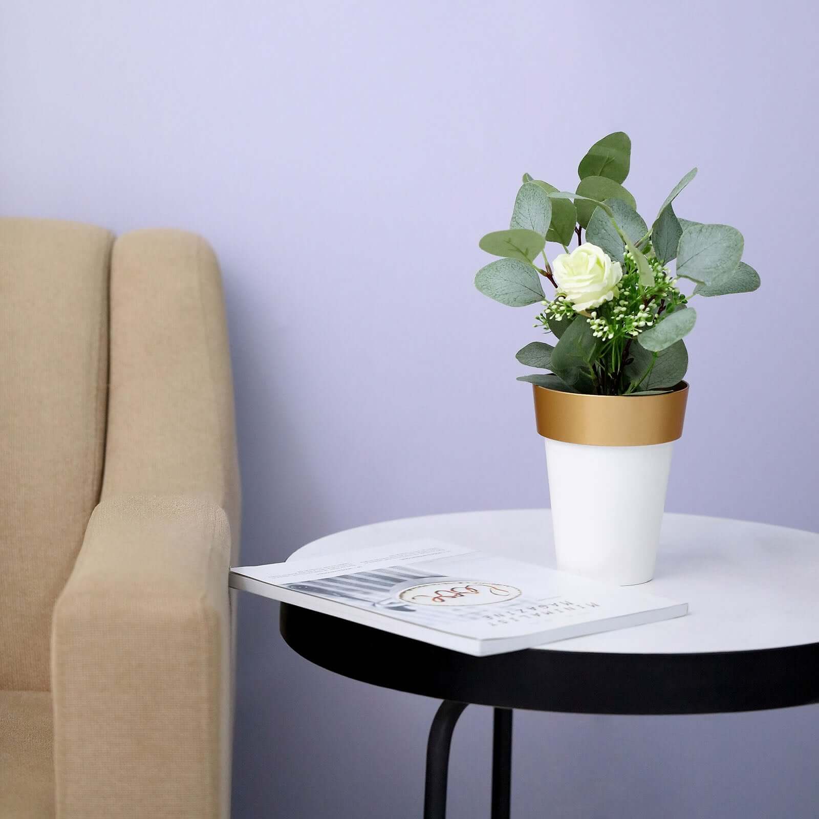 2-Pack Plastic Flower Plant Pots 6" Medium White with Gold Rim - Indoor Decorative Planters - Image 10