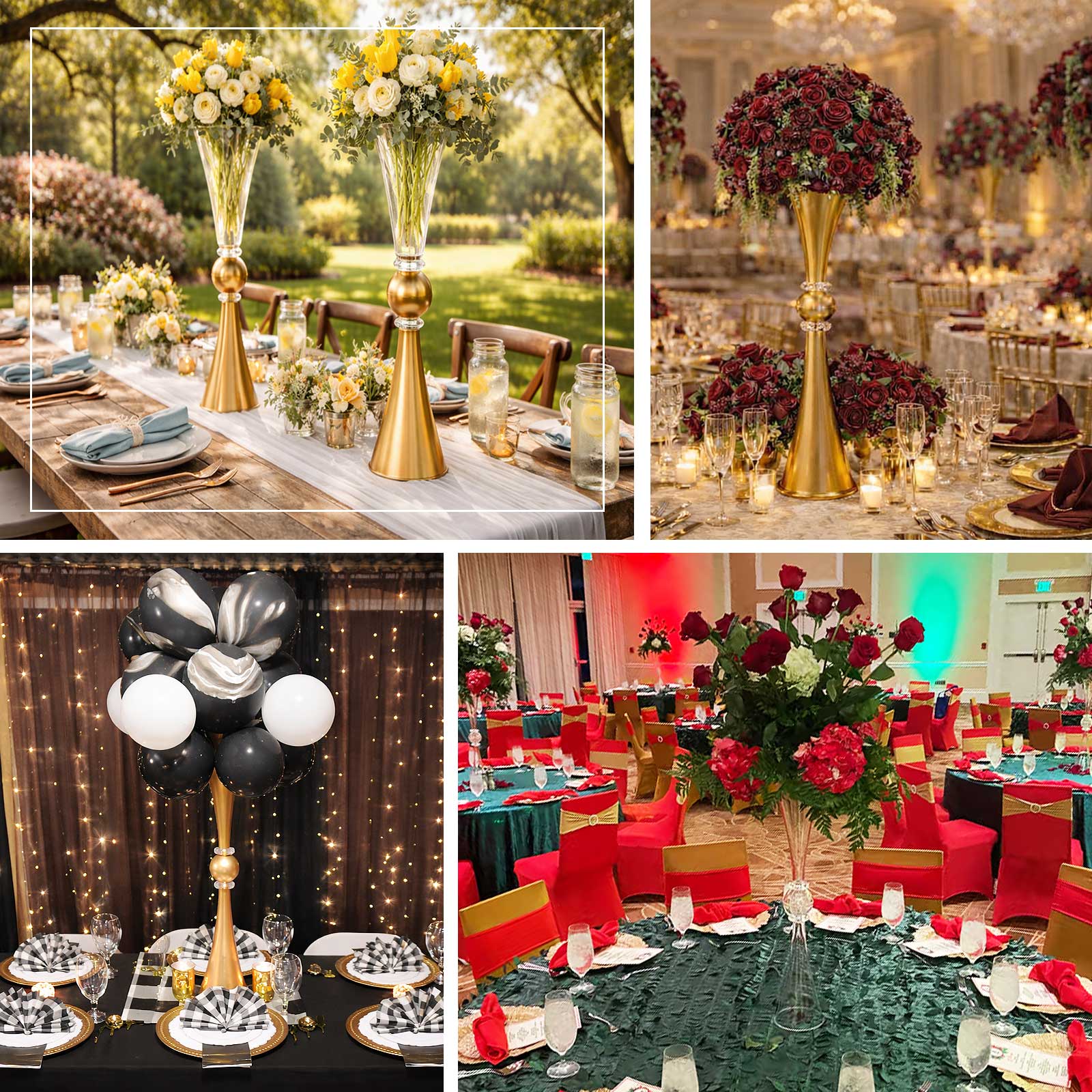 2-Pack Plastic Flower Vases 27" Trumpet Design with Crystal Embellishments Gold - Reversible Table Centerpieces - Image 5