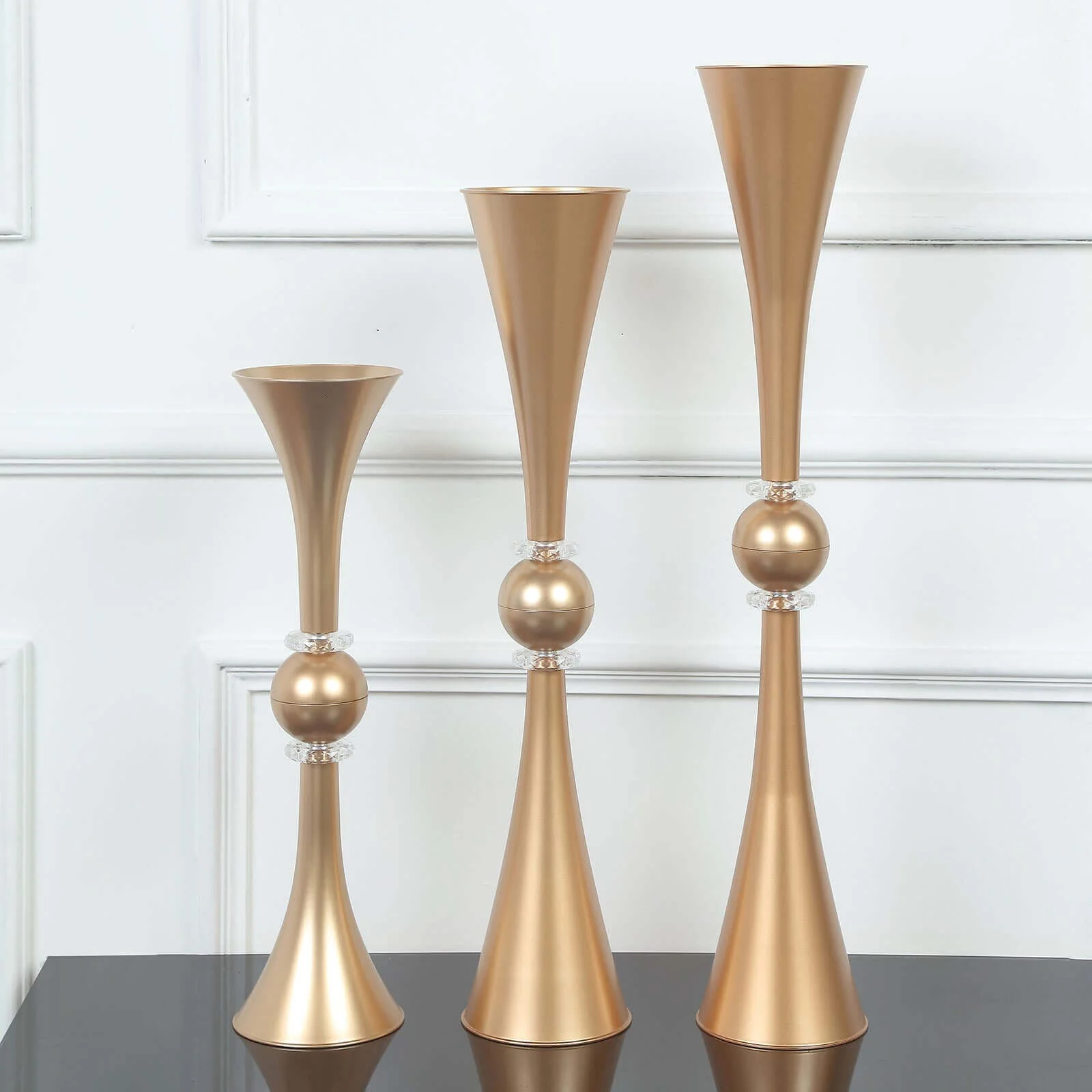 2-Pack Plastic Flower Vases 27" Trumpet Design with Crystal Embellishments Gold - Reversible Table Centerpieces - Image 6