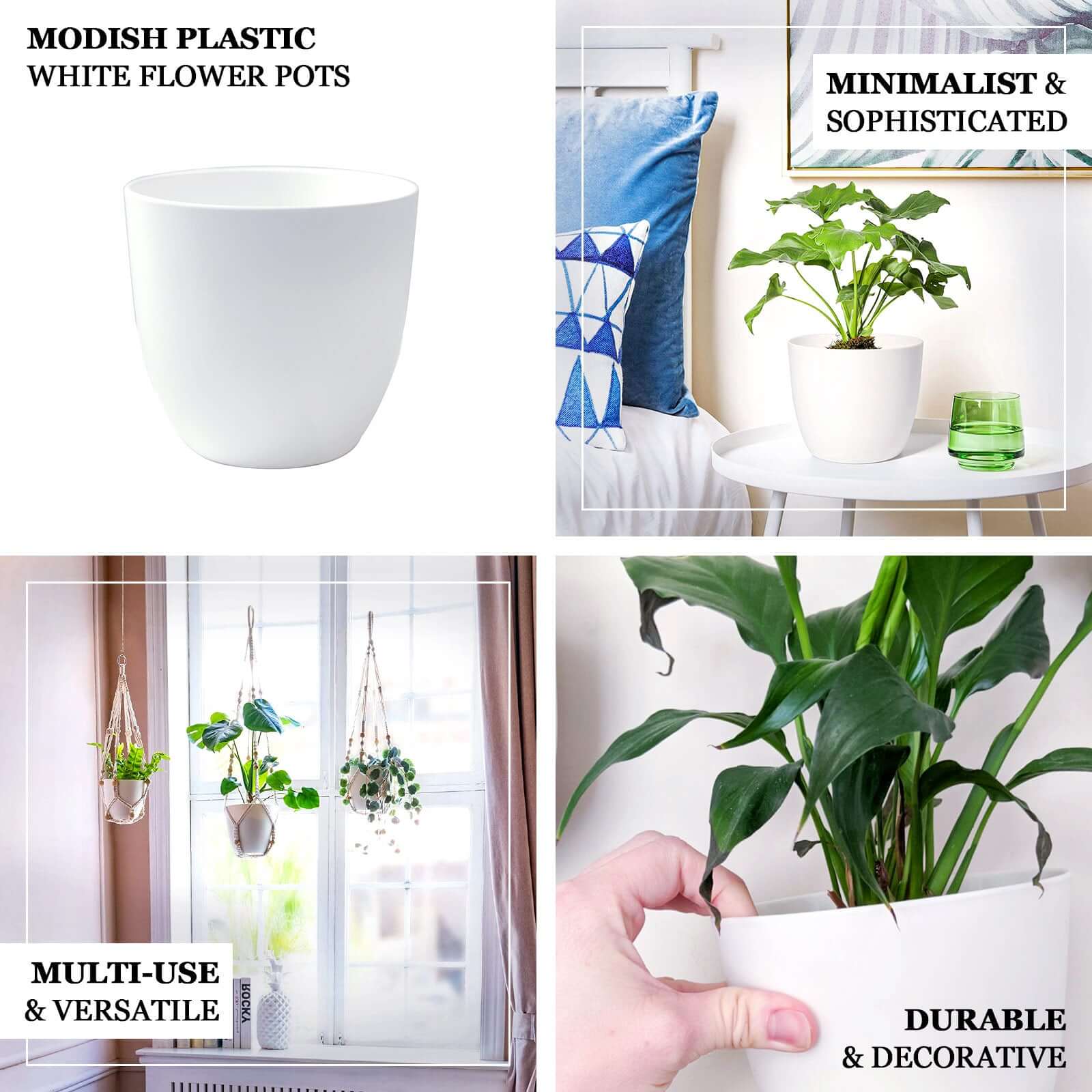 2-Pack Plastic Planter Pots 5.5" White Design - Indoor Plant Pots for Hanging Macrame Holder - Image 4