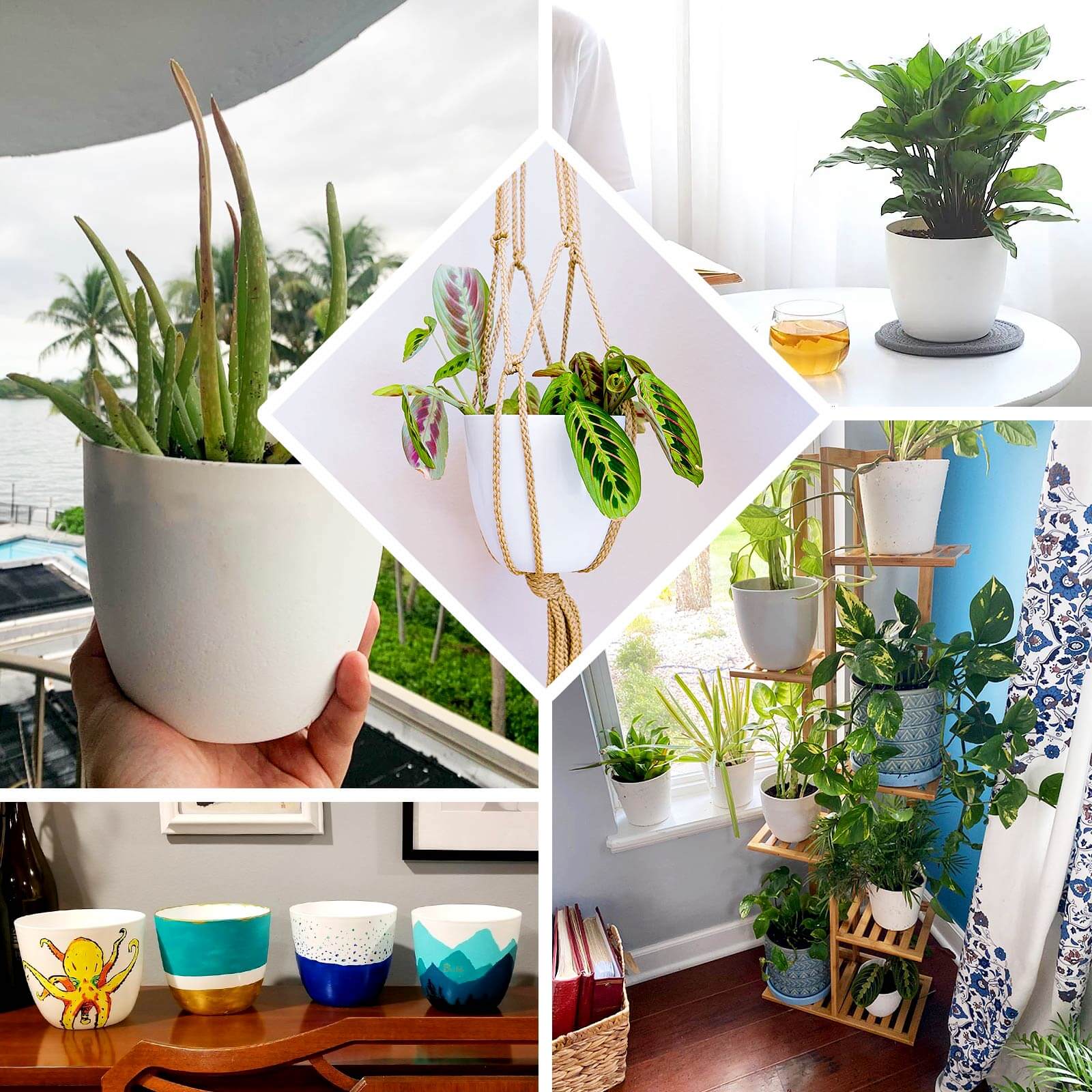 2-Pack Plastic Planter Pots 5.5" White Design - Indoor Plant Pots for Hanging Macrame Holder - Image 5
