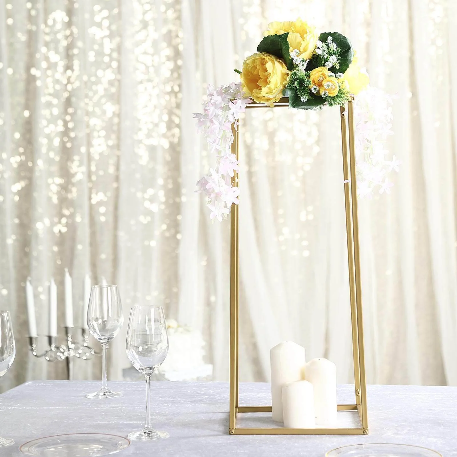 2-Pack Rectangular Gold Metal Wedding Flower Stand 24" Geometric Column Frame - Durable Centerpiece for Stylish Flower Displays - Image 6
