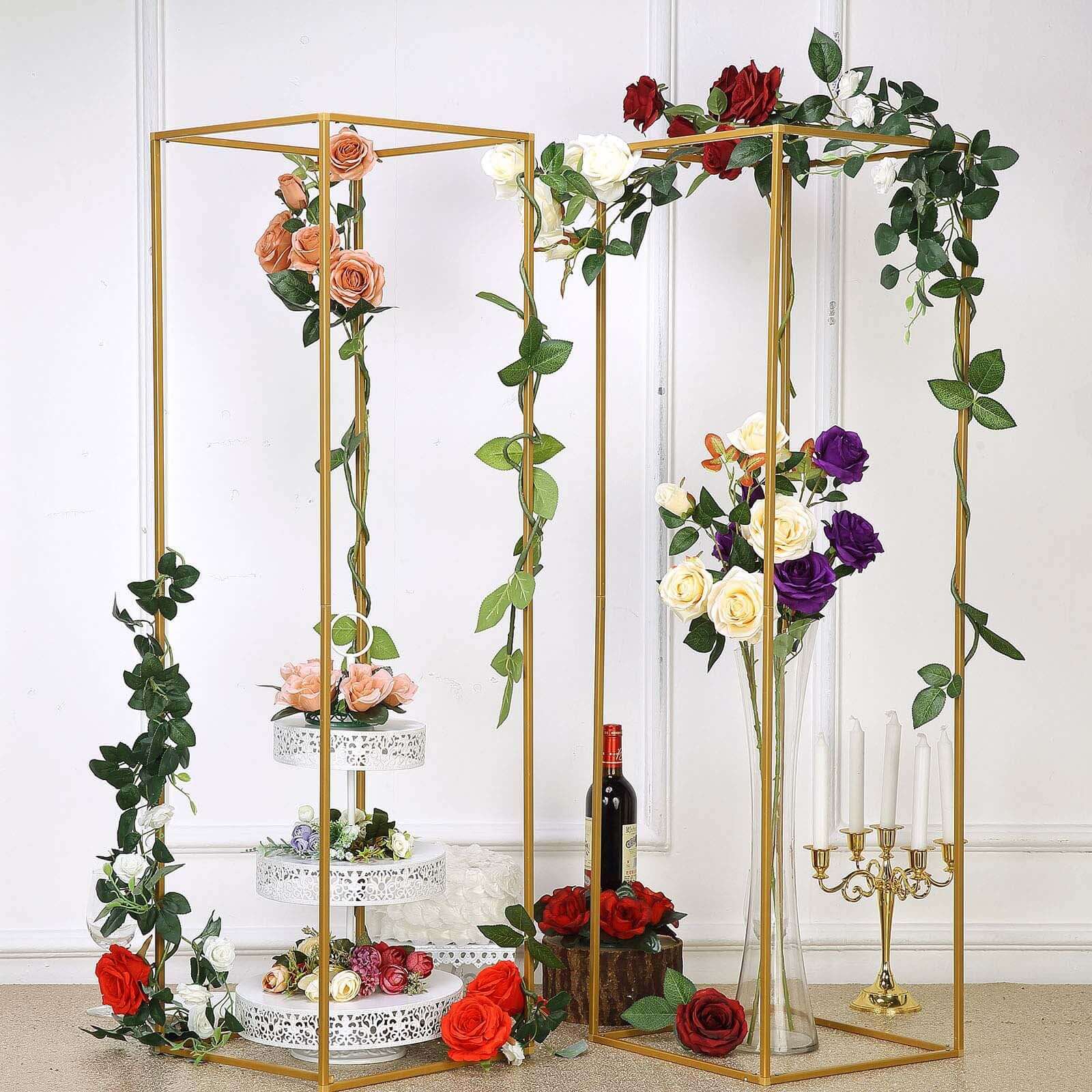 2-Pack Rectangular Gold Metal Wedding Flower Stand 48" Geometric Column Frame - Elevated Pedestal for Luxurious Event Centerpieces - Image 7