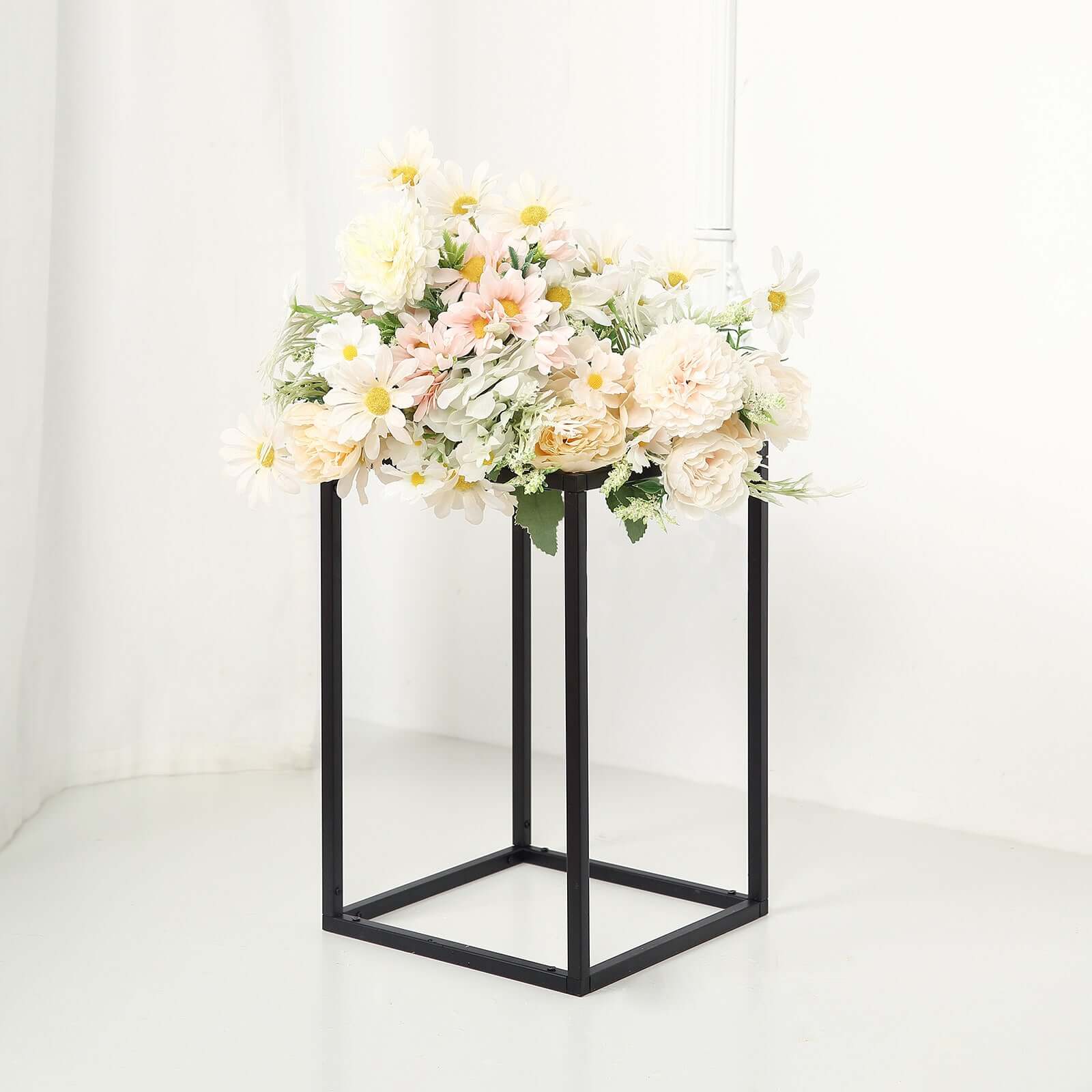 2-Pack Rectangular Matte Black Metal Wedding Flower Stand 12" Geometric Column Frame - Stylish Floral Display for Tablescapes - Image 9