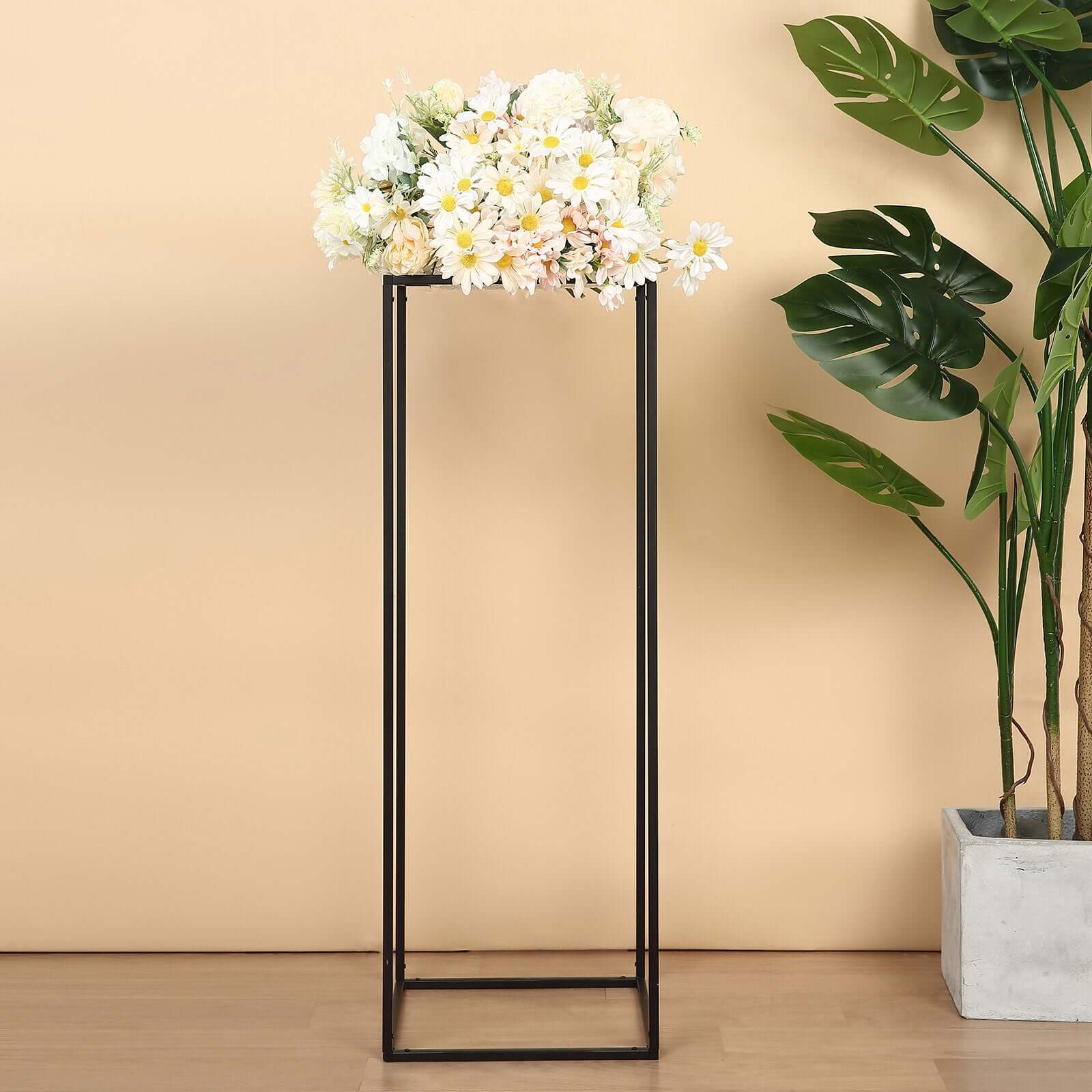 2-Pack Rectangular Matte Black Metal Wedding Flower Stand 32" Geometric Column Frame - Sleek Pedestal for Sophisticated Floral Arrangements - Image 2