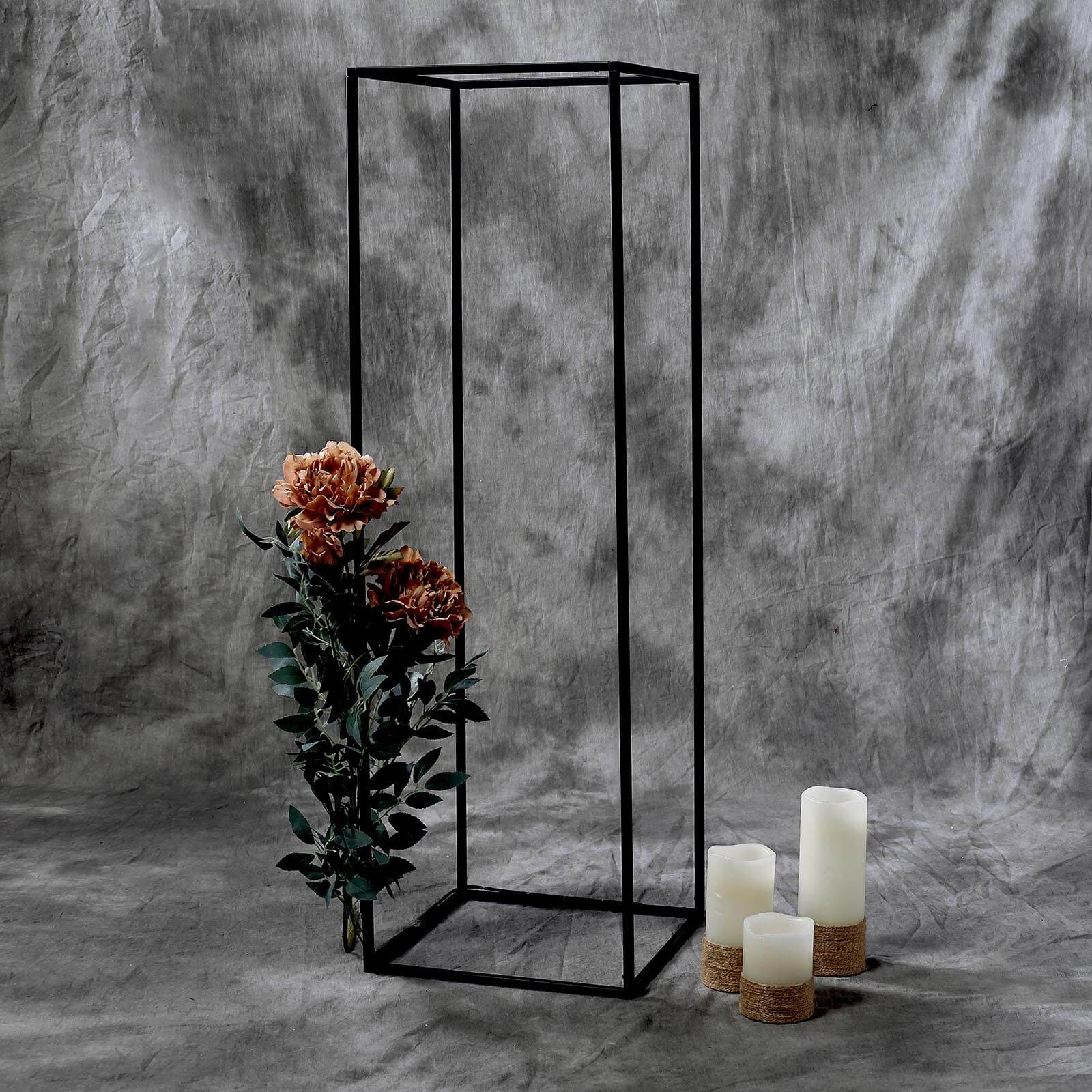 2-Pack Rectangular Matte Black Metal Wedding Flower Stand 40" Geometric Column Frame - Statement Floral Display for Grand Events