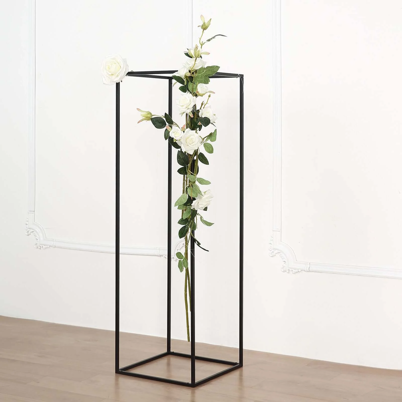 2-Pack Rectangular Matte Black Metal Wedding Flower Stand 40" Geometric Column Frame - Statement Floral Display for Grand Events - Image 8