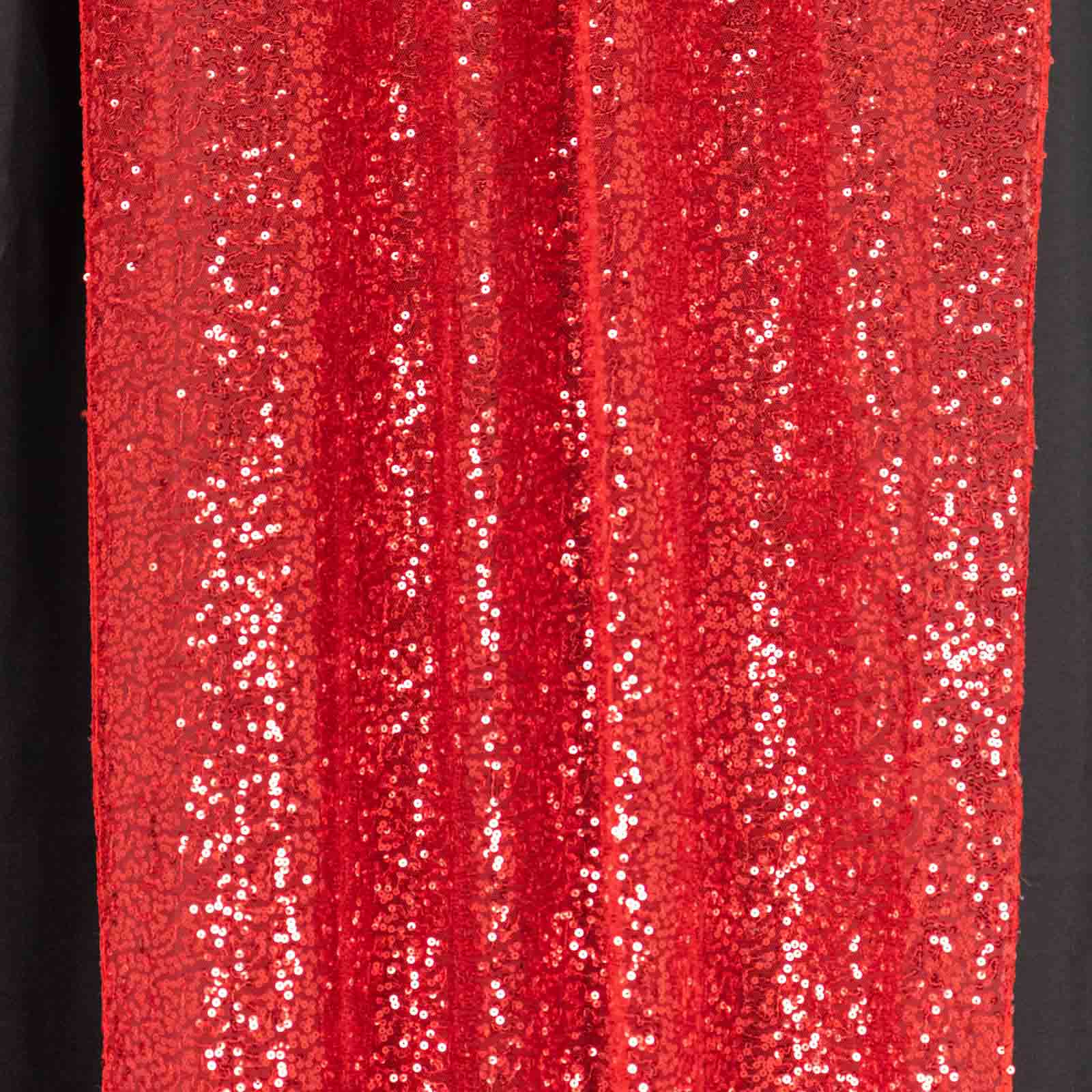 2 Pack Red Sequin Backdrop Drape Curtains with Rod Pockets, Seamless Glitter Mesh Photo Booth Event Divider Panels - 8ftx2ft - Image 3