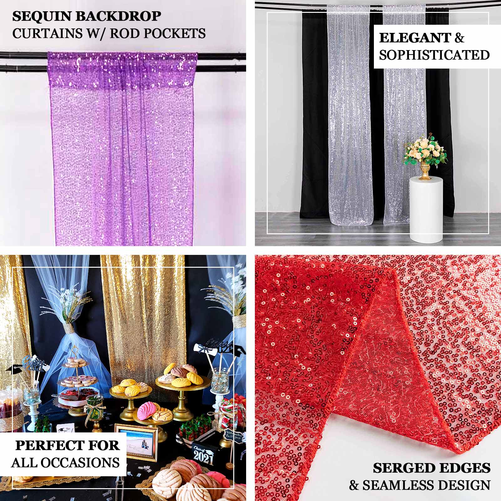 2 Pack Red Sequin Backdrop Drape Curtains with Rod Pockets, Seamless Glitter Mesh Photo Booth Event Divider Panels - 8ftx2ft - Image 4