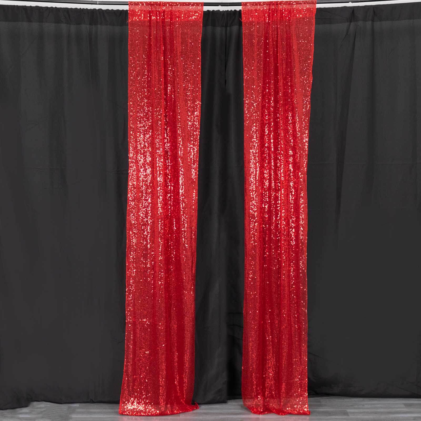2 Pack Red Sequin Backdrop Drape Curtains with Rod Pockets, Seamless Glitter Mesh Photo Booth Event Divider Panels - 8ftx2ft - Image 7