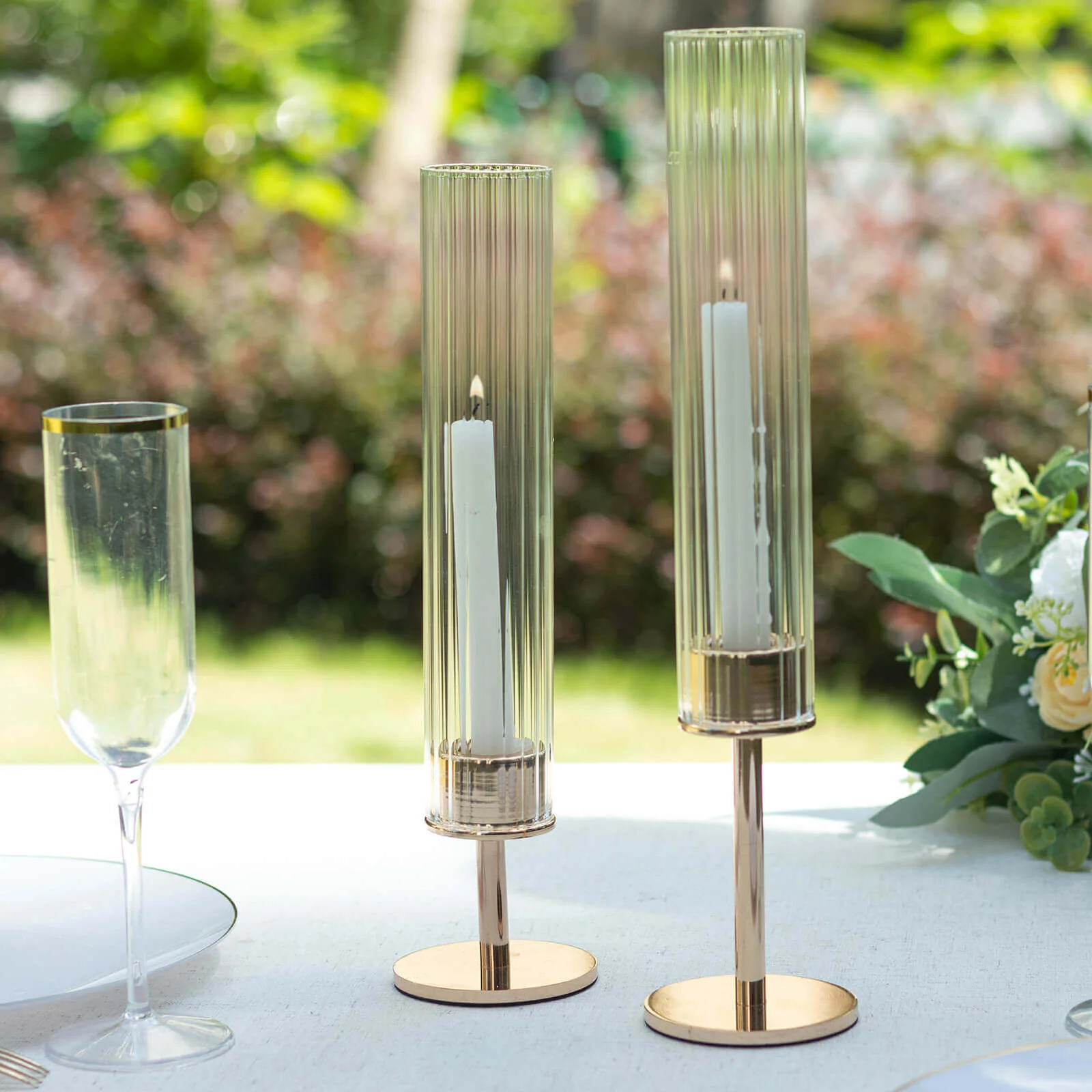 2-Pack Ribbed Glass Candelabra Shades Open End Hurricane Design 10" Clear - Sleek Table Centerpiece for Stylish Decor - Image 2