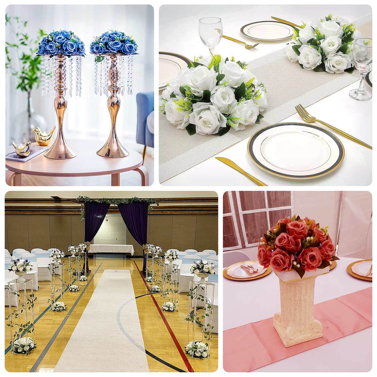 2 Pack Royal Blue Artificial Flower Ball Bouquets For Centerpieces, 15-Head Silk Rose Kissing Balls 10" - Image 5